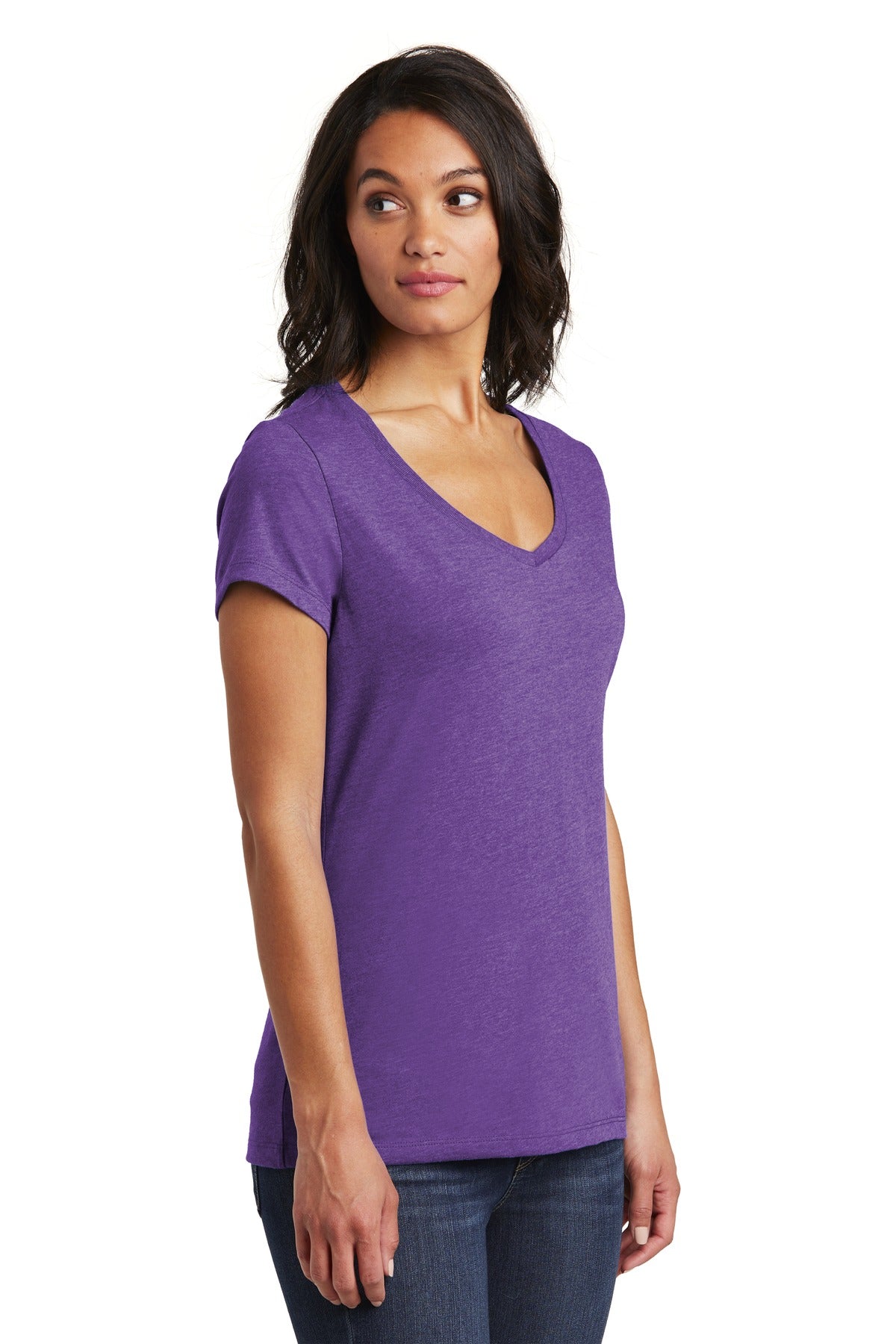 Hthrd Purple District Women's Very Important Tee V-Neck. DT6503