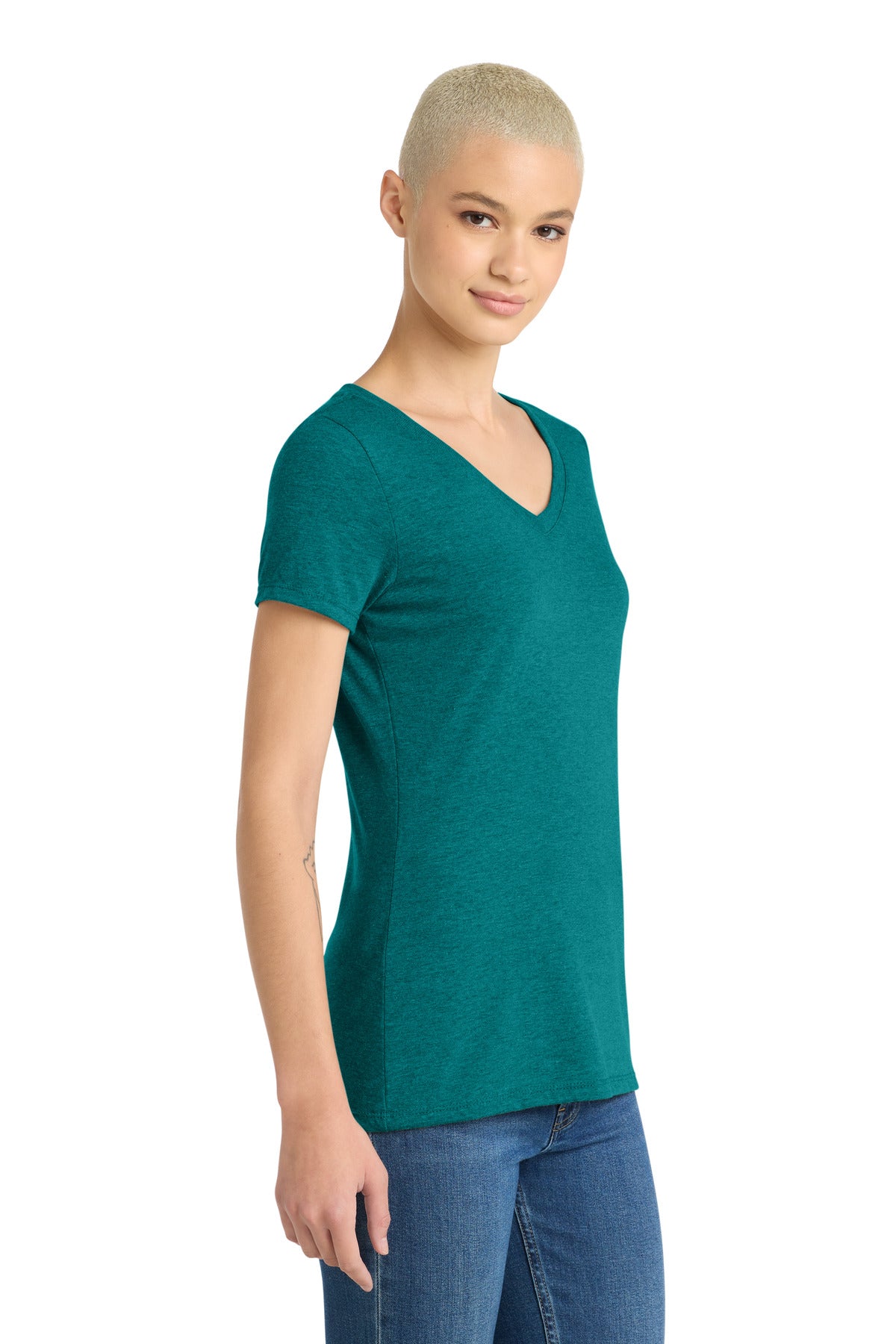 Hthrd Teal District Women's Perfect Tri V-Neck Tee. DM1350L