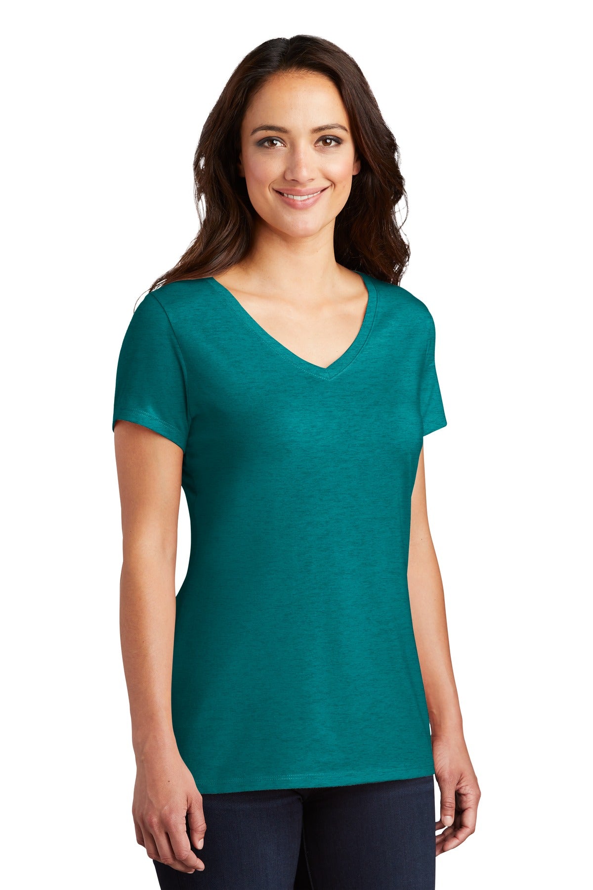 Hthrd Teal District Women's Perfect Tri V-Neck Tee. DM1350L