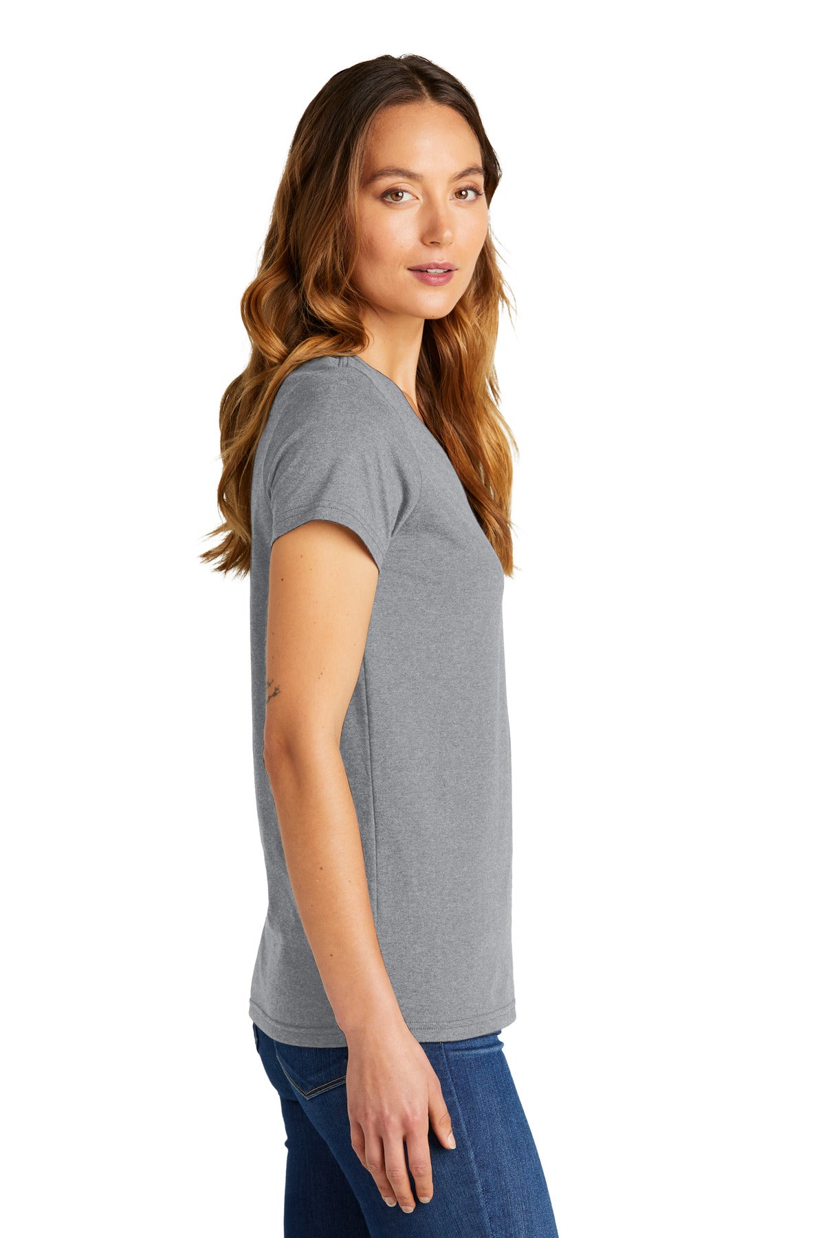 HthrGrey District Women's The Concert Tee V-Neck DT5002