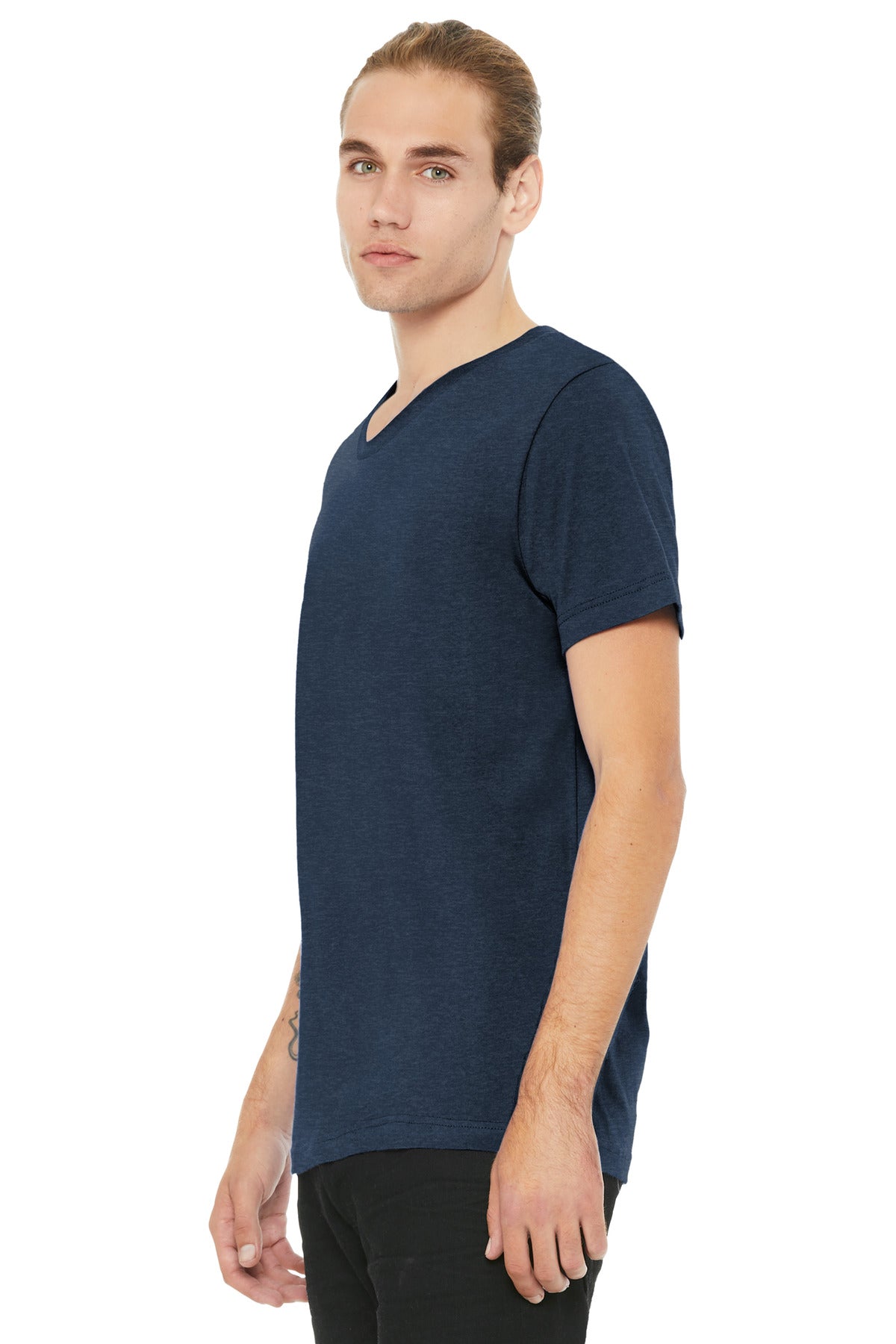 HthrNavy BELLA+CANVAS Unisex Heather CVC V-Neck Tee BC3005CVC