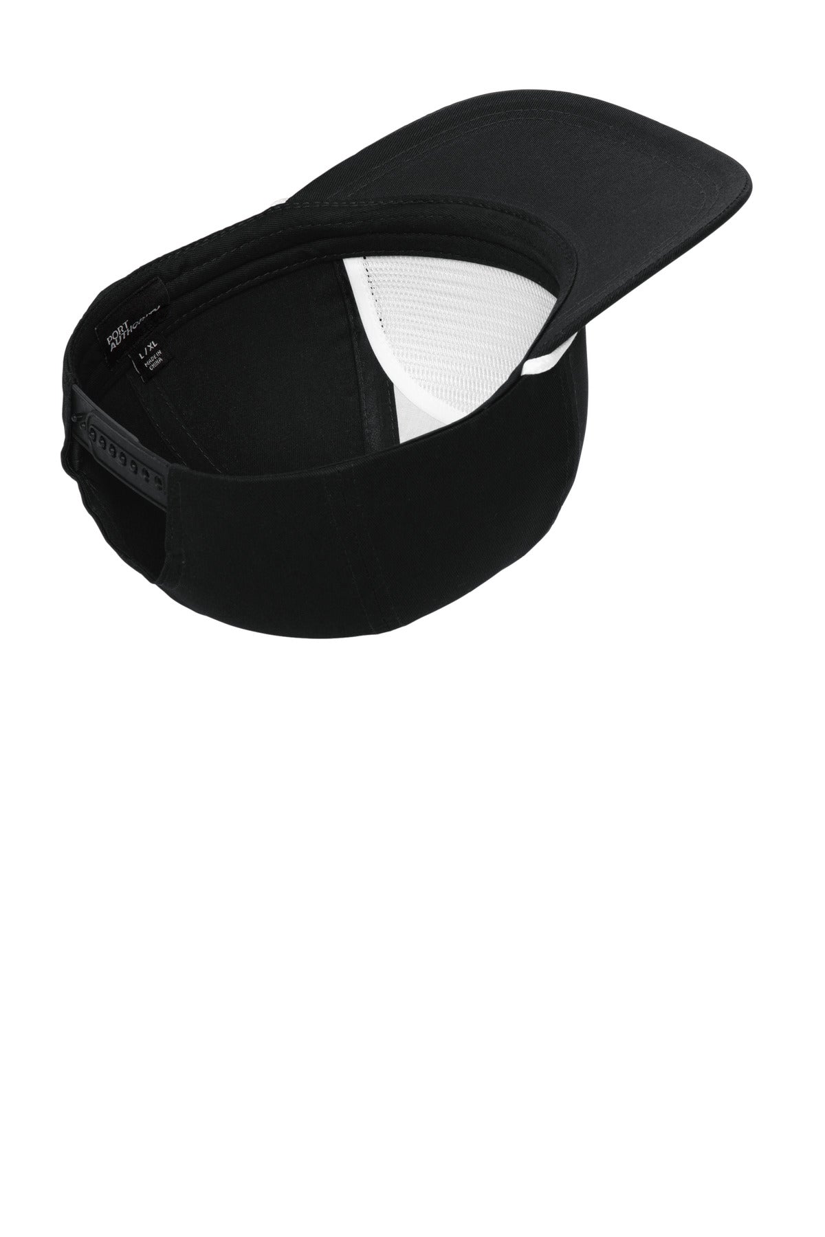 Inside View of Blk/White Port Authority Snapback Five-Panel Rope Cap C962