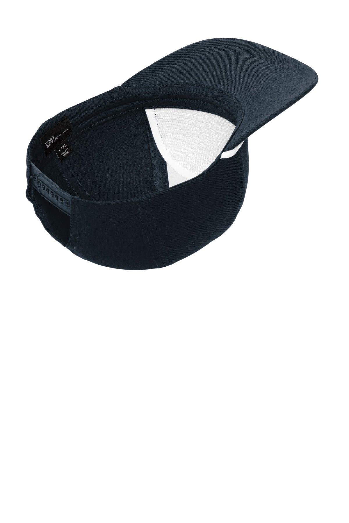 Inside View of Navy/White Port Authority Snapback Five-Panel Rope Cap C962