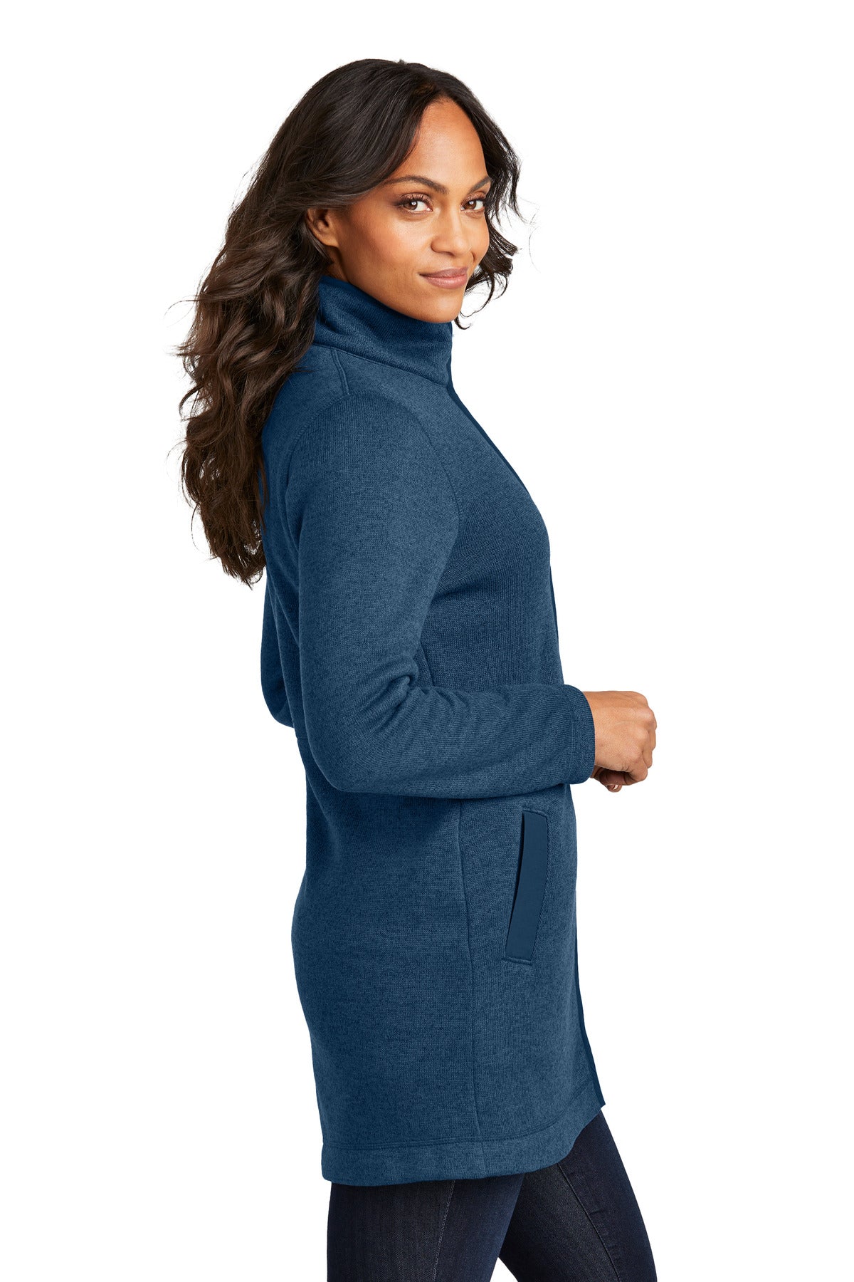 InsigBlHtr Port Authority Women's Arc Sweater Fleece Long Jacket L425
