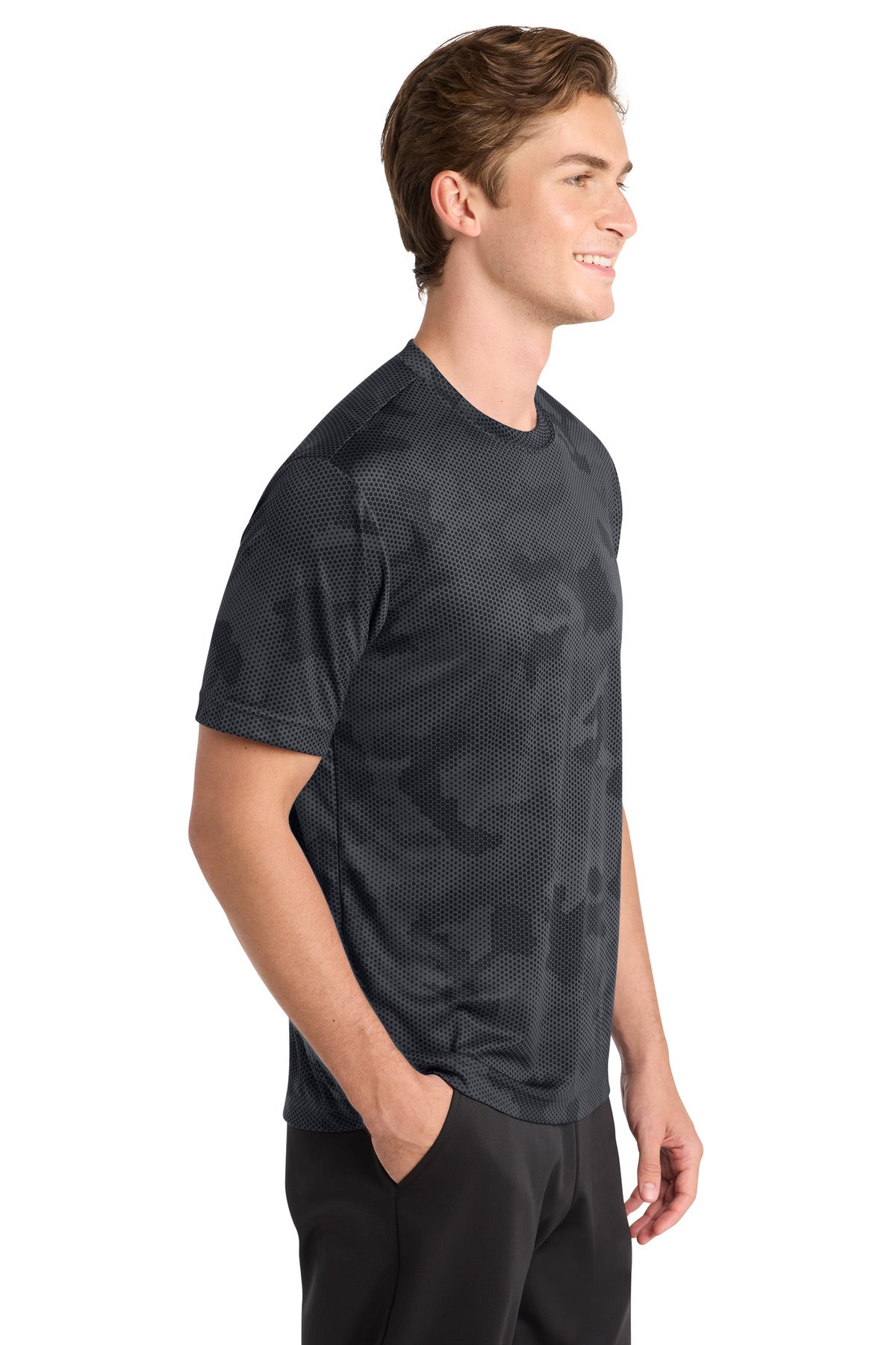 Iron Grey Sport-Tek CamoHex Tee. ST370