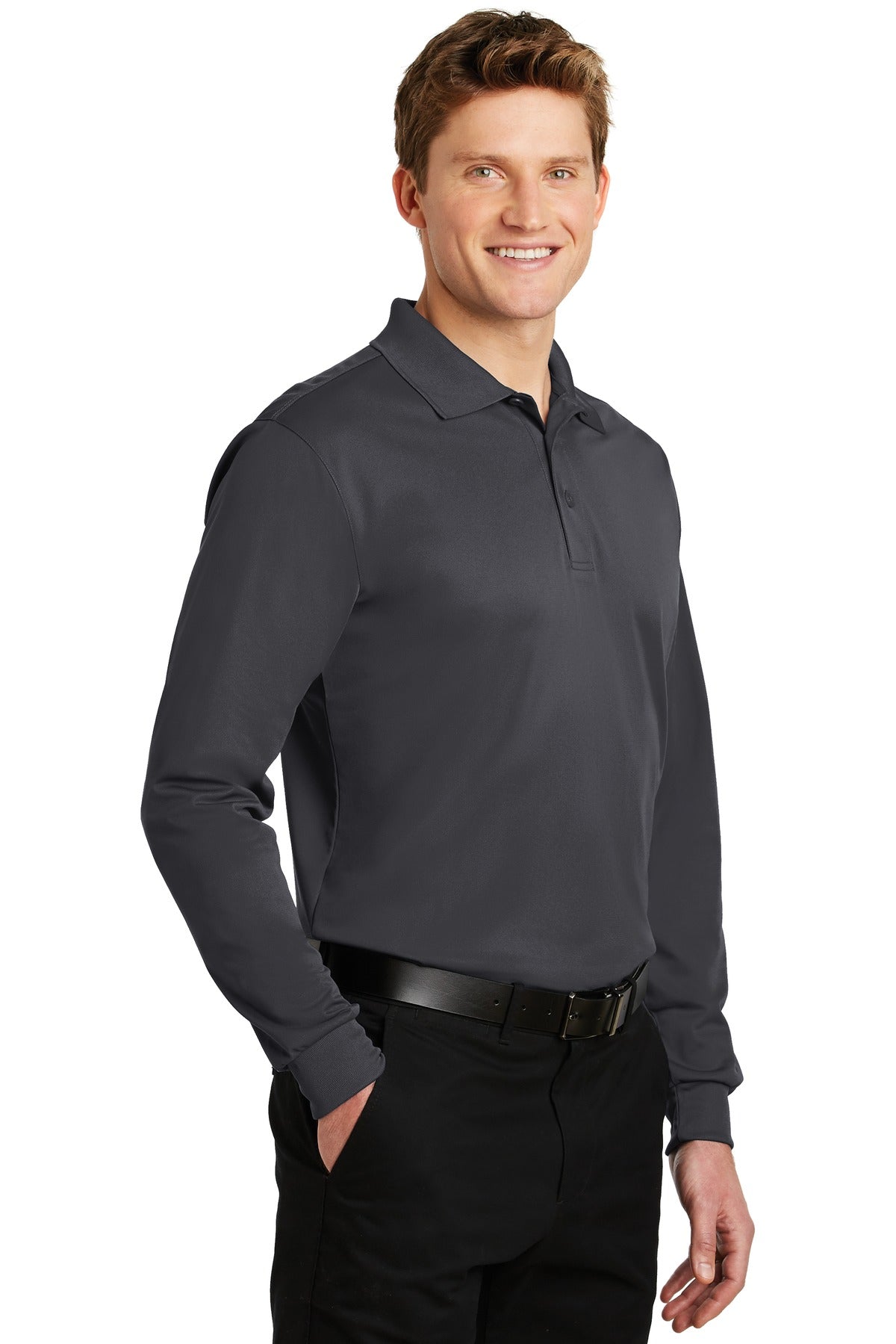 Iron Grey Sport-Tek Long Sleeve Micropique Sport-Wick Polo. ST657