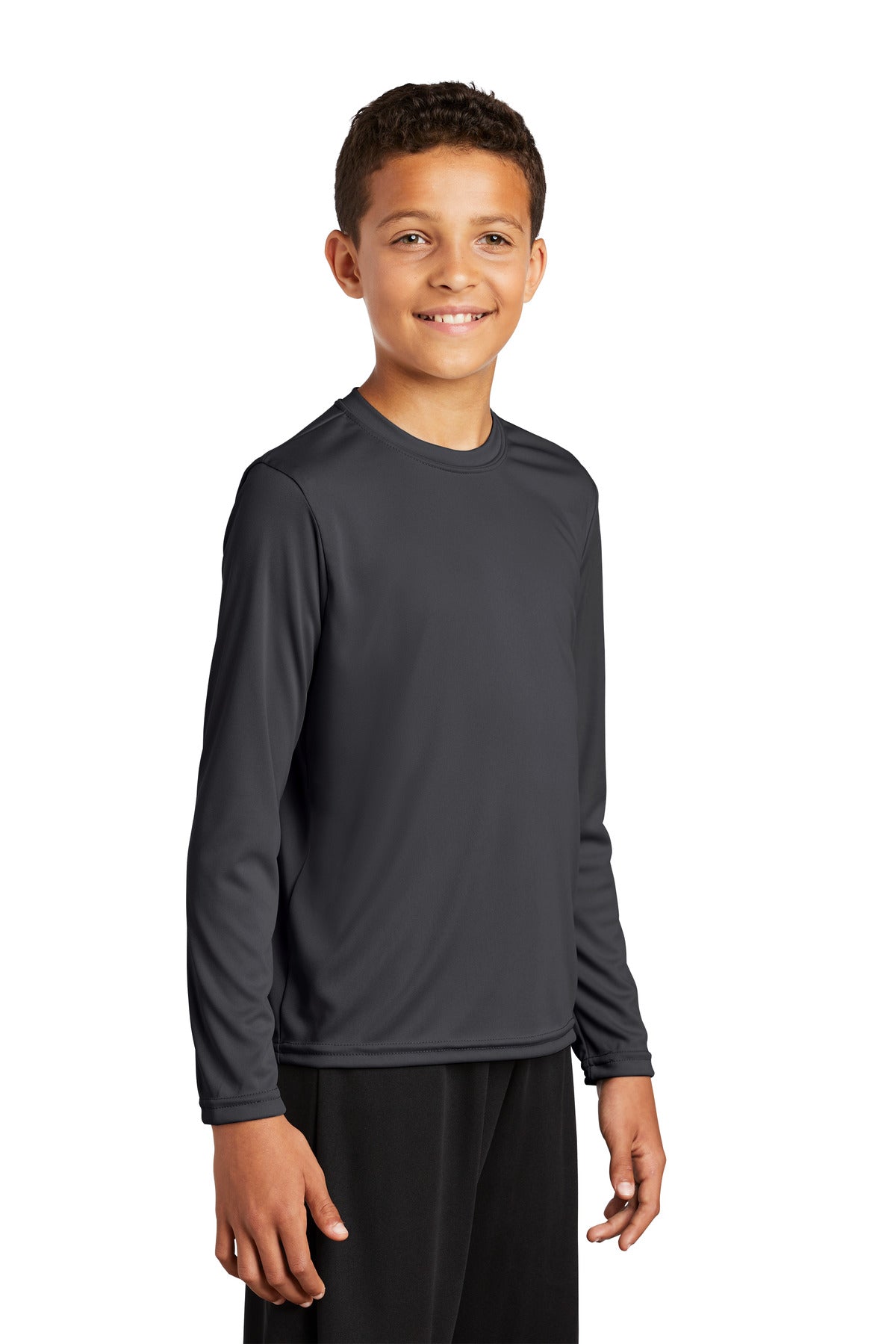 Iron Grey Sport-Tek Youth Long Sleeve PosiCharge Competitor Tee. YST350LS