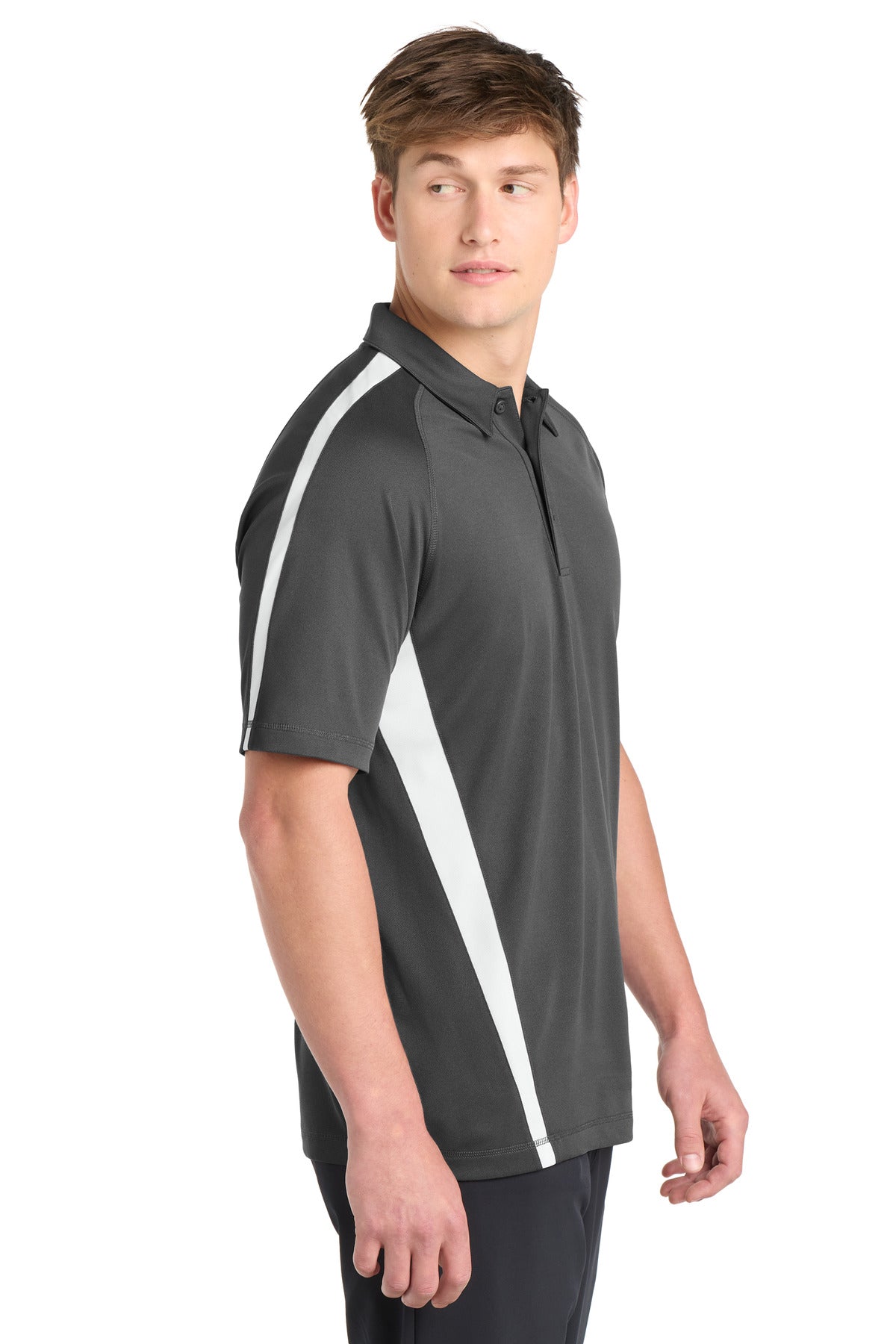 Iron Grey/Wht Sport-Tek PosiCharge Micro-Mesh Colorblock Polo. ST685