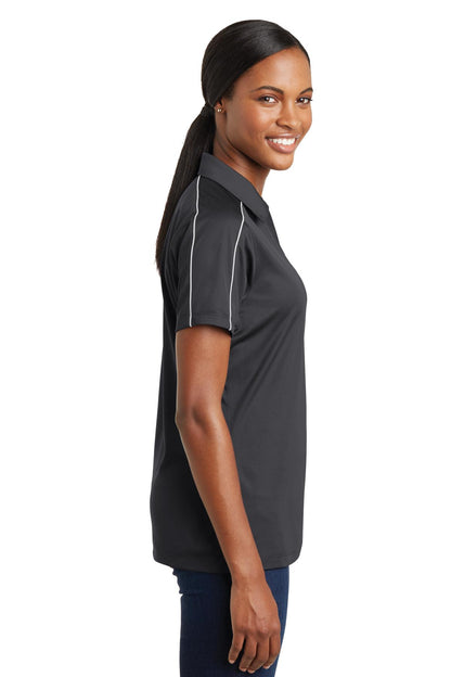 Iron Grey/Wht Sport-Tek Women's Micropique Sport-Wick Piped Polo. LST653
