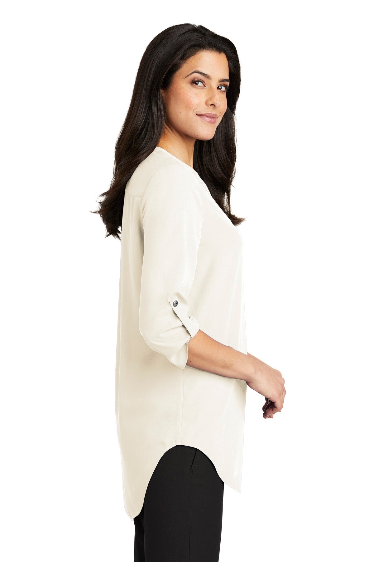 Ivory Chiffon Port Authority Women's 3/4-Sleeve Tunic Blouse. LW701