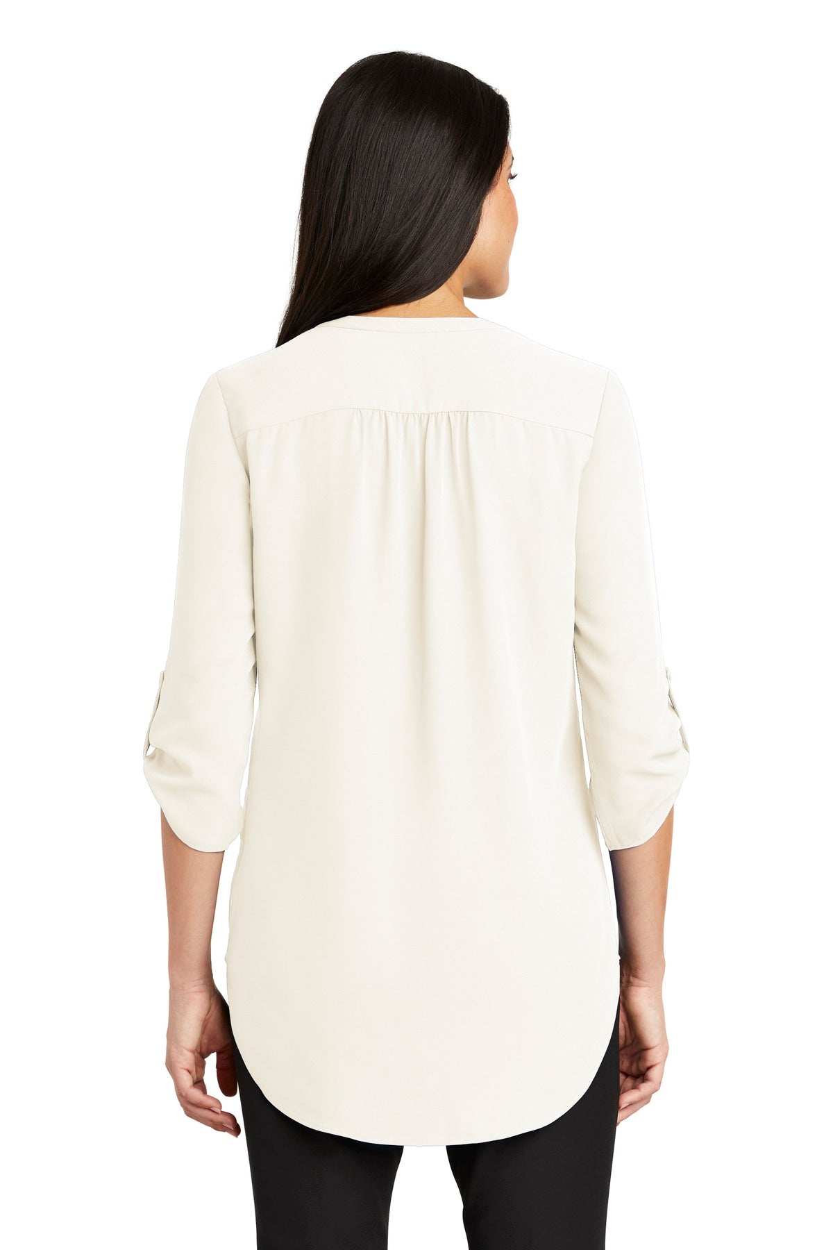 Ivory Chiffon Port Authority Women's 3/4-Sleeve Tunic Blouse. LW701