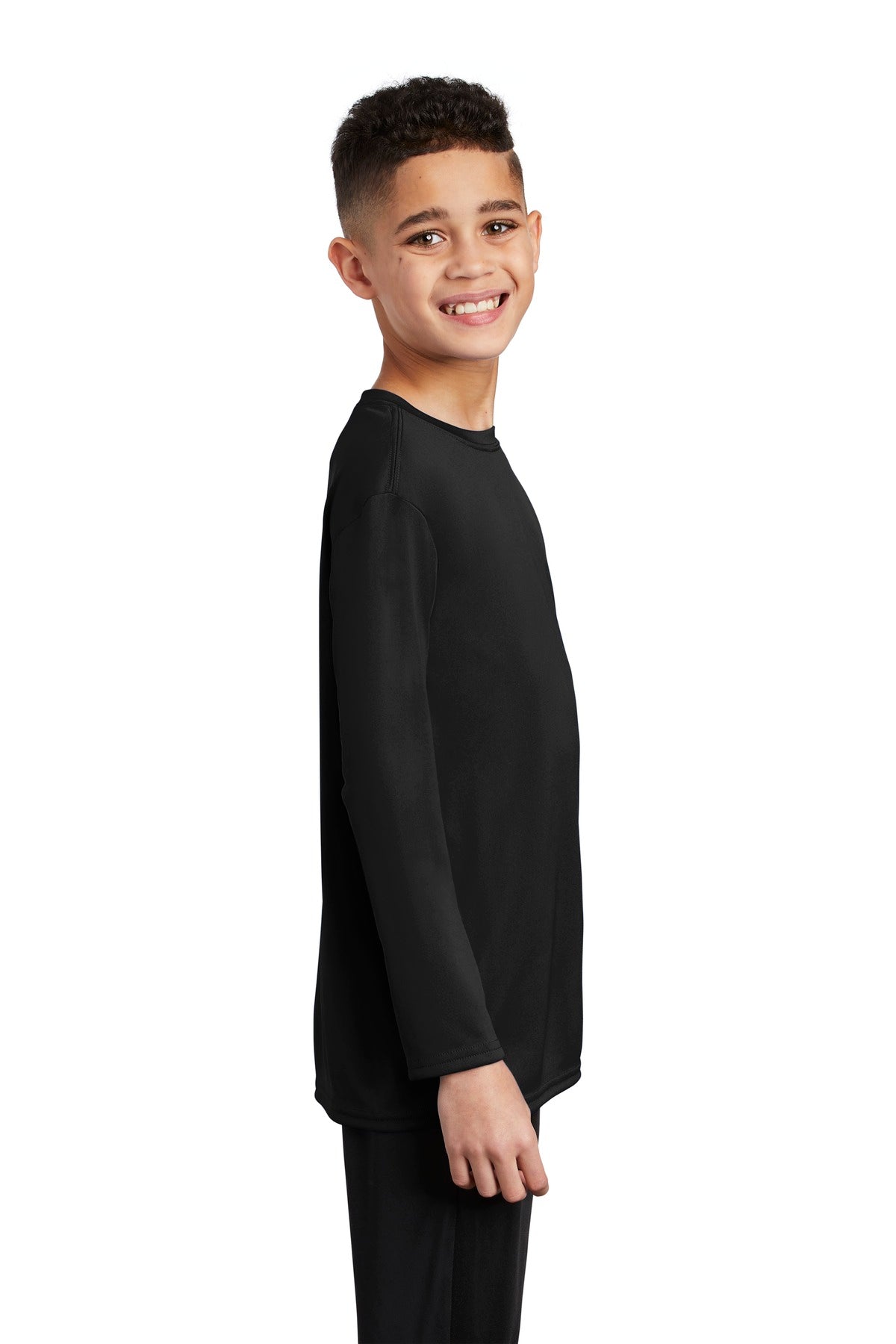Jet Black Port & Company Youth Long Sleeve Performance Tee PC380YLS