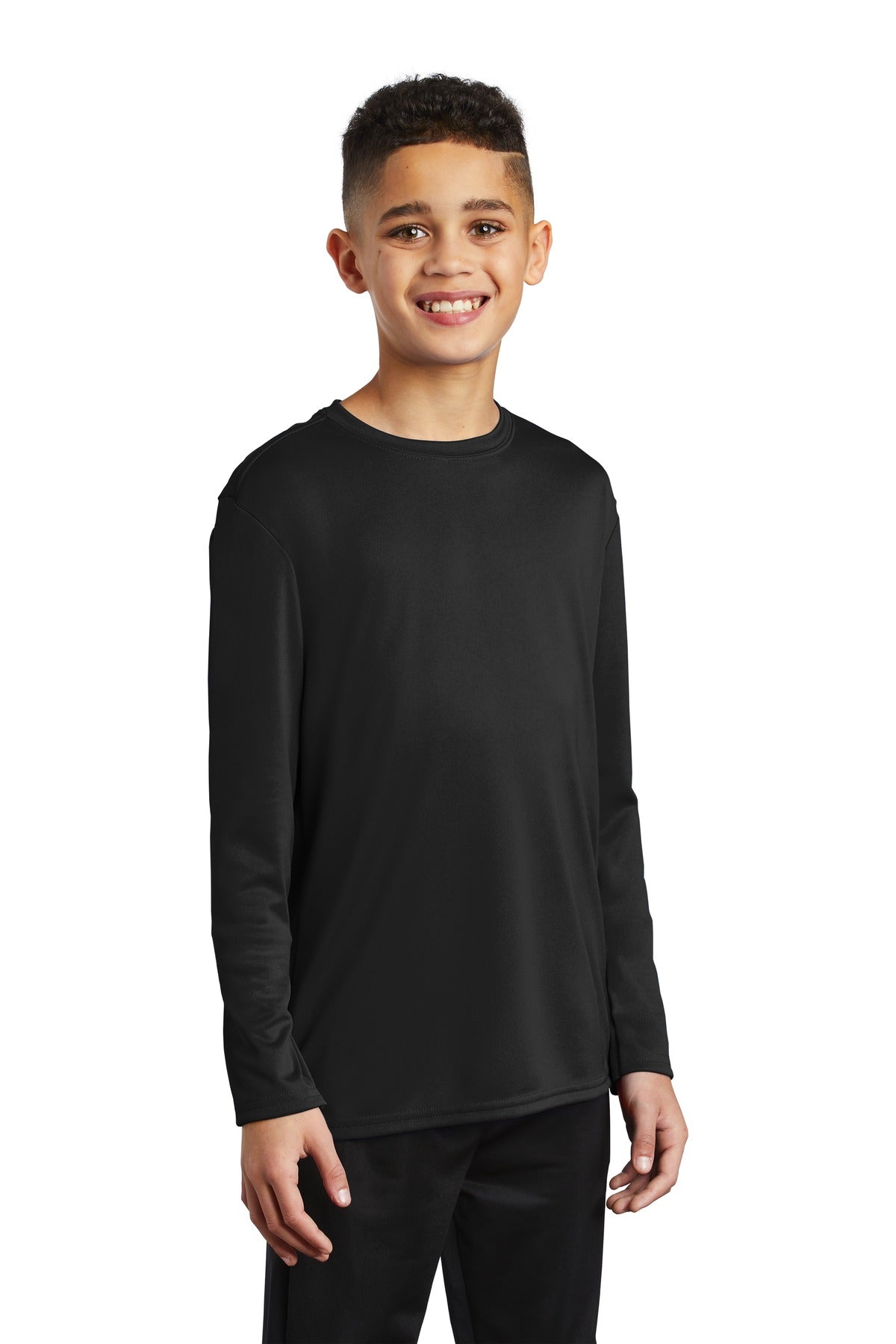 Jet Black Port & Company Youth Long Sleeve Performance Tee PC380YLS