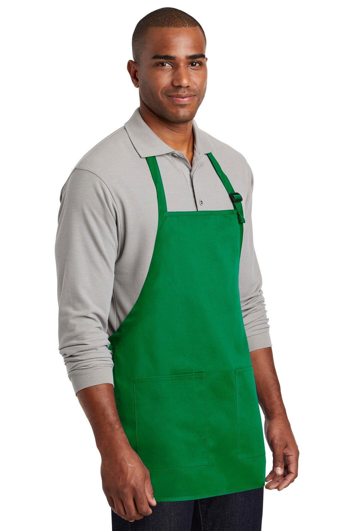 Kelly Green Port Authority Medium-Length Two-Pocket Bib Apron. A601