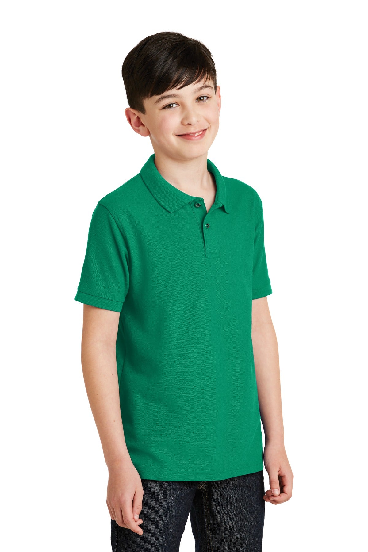 Kelly Green Port Authority Youth Silk Touch Polo. Y500