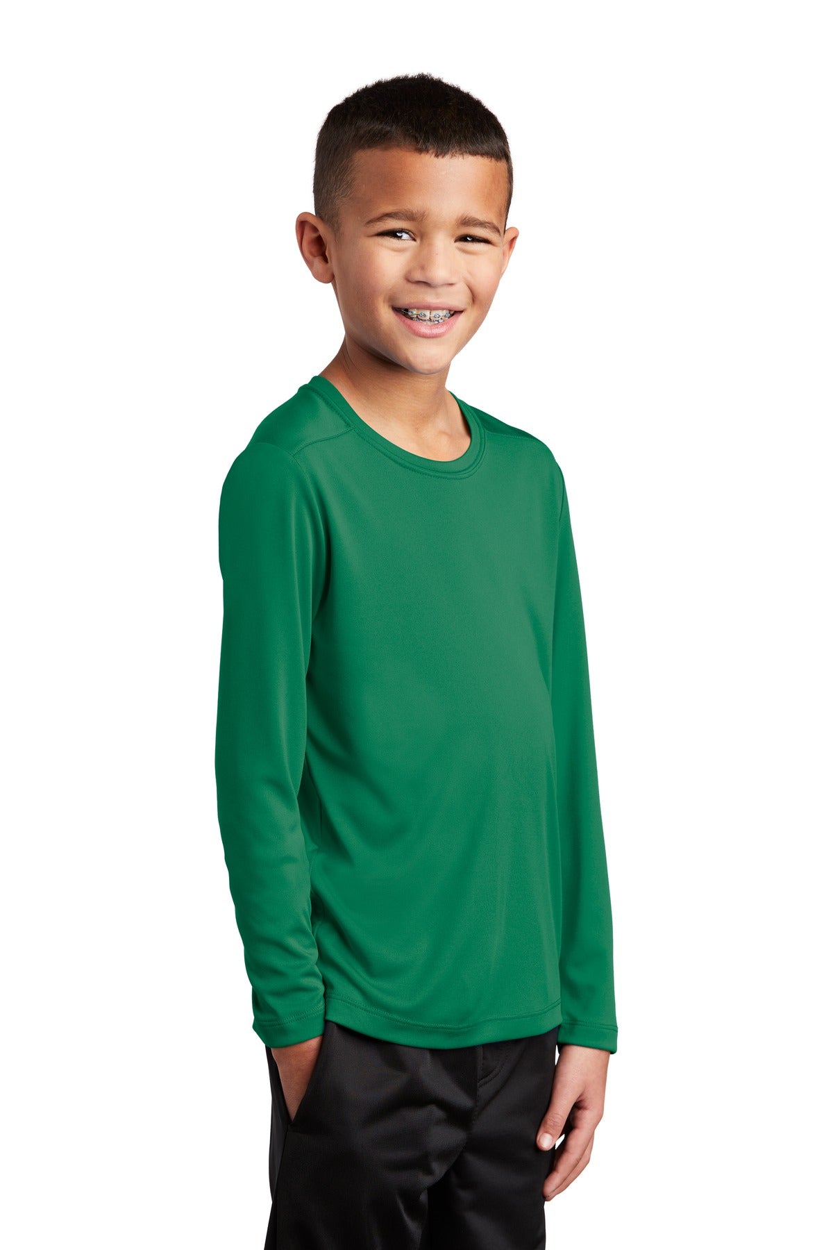 Kelly Green Sport-Tek Youth Posi-UV Pro Long Sleeve Tee. YST420LS