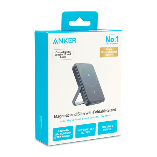 Black Anker® MagGo 5K Power Bank with Stand