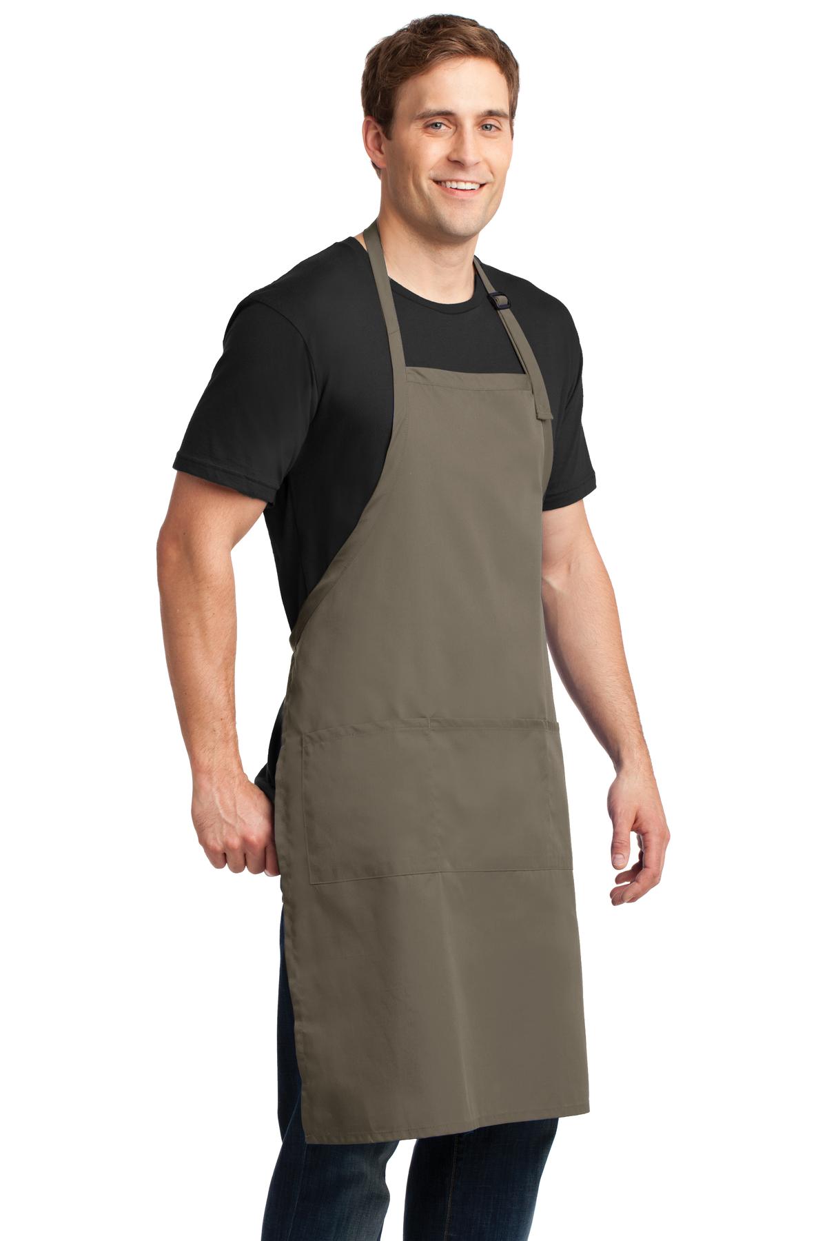 Khaki Port Authority Easy Care Extra Long Bib Apron with Stain Release. A700