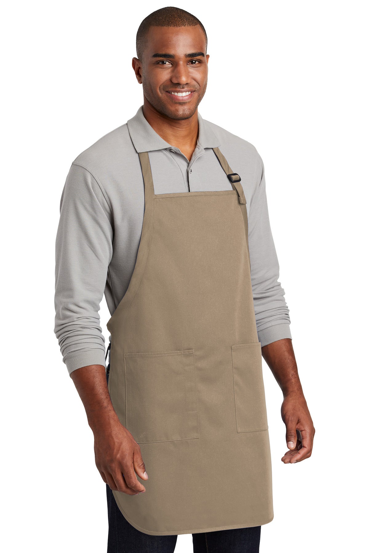 Khaki Port Authority Full-Length Two-Pocket Bib Apron. A600