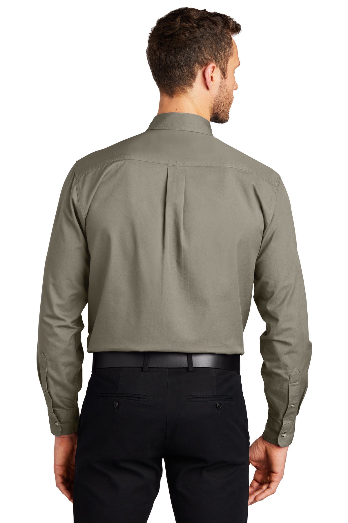 Khaki Port Authority Tall Long Sleeve Twill Shirt. TLS600T