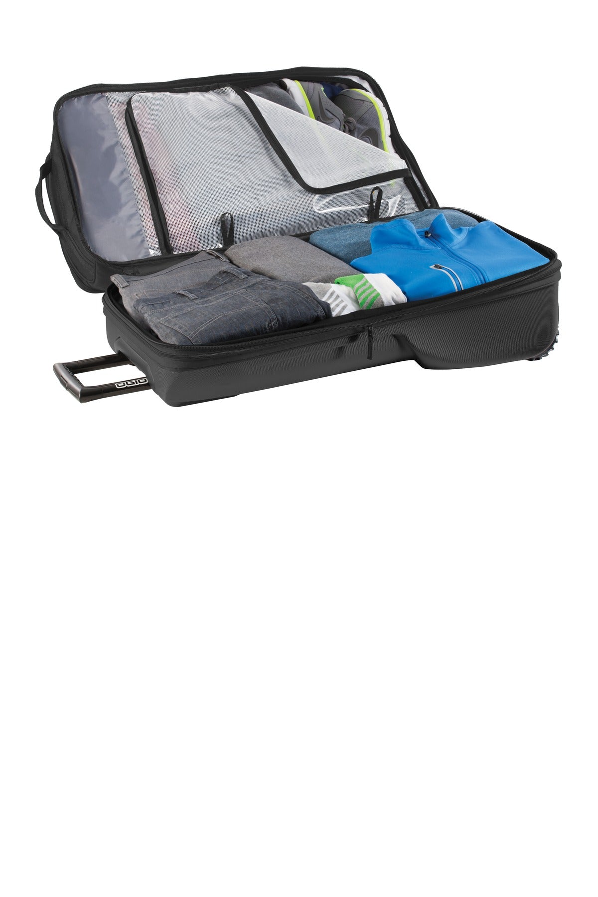 Left View of Black OGIO Nomad 30 Travel Bag. 413017