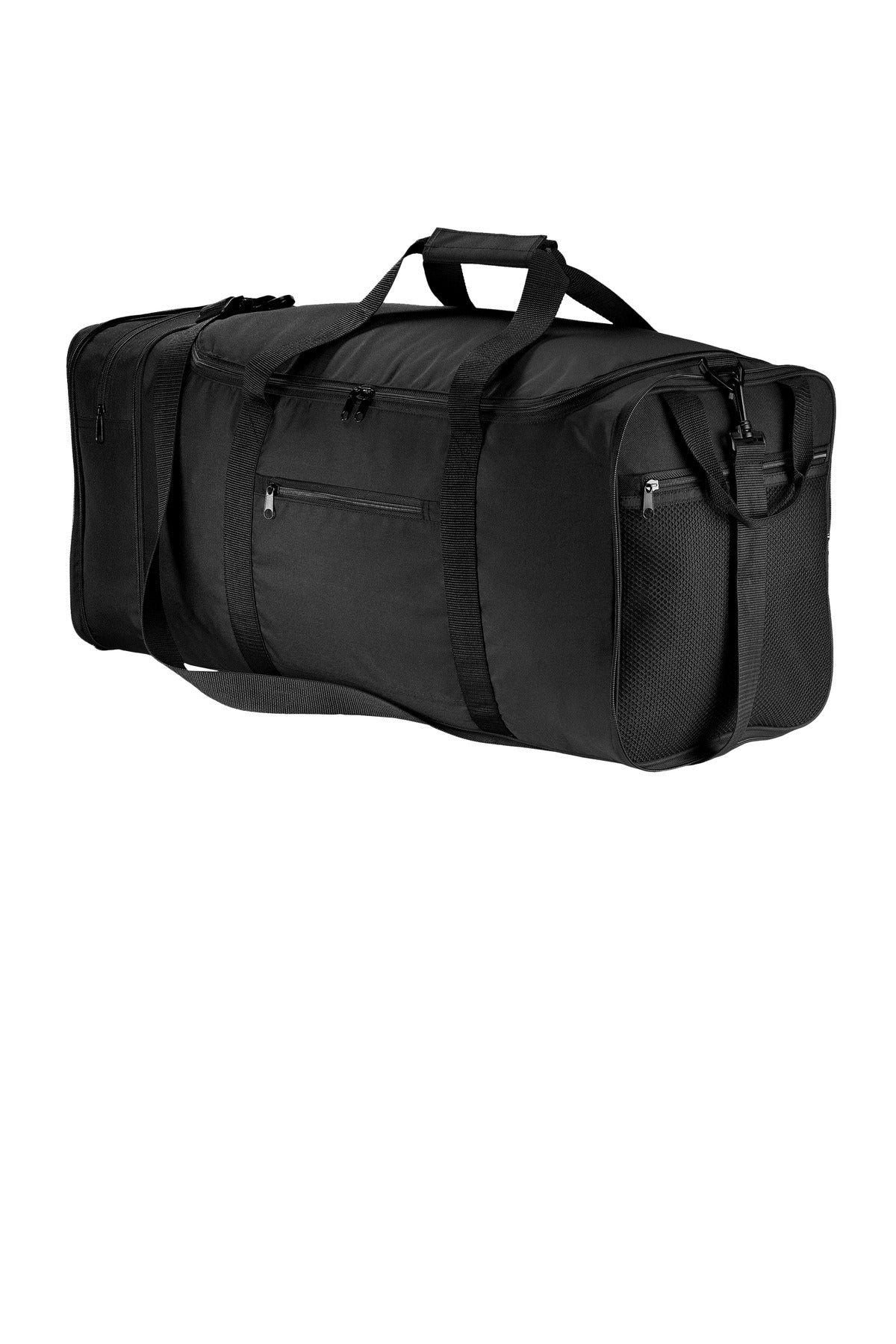 Left View of Black Port Authority Packable Travel Duffel. BG114