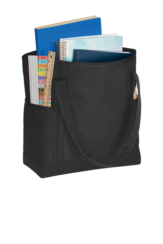 Left View of Black/Black Port Authority On-The-Go Tote. BG411