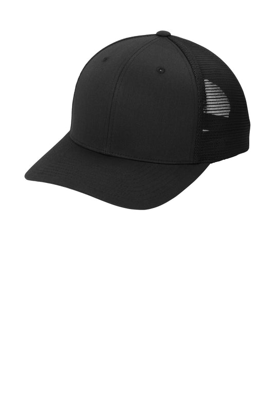 Left View of Blk/Blk Port Authority Flexfit 110 Mesh Cap C110