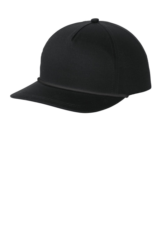 Left View of Blk/Blk Port Authority Snapback Five-Panel Rope Cap C962