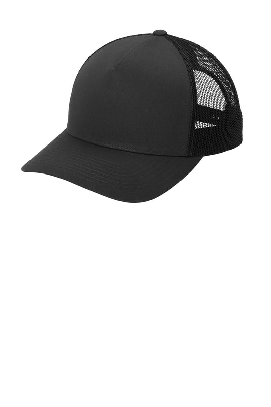 Left View of Blk/Blk Sport-Tek YP Classics Retro Trucker 5-Panel Cap STC54