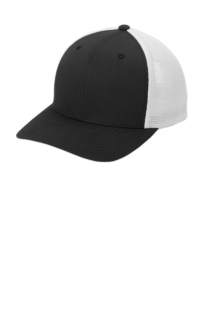 Left View of Blk/White Port Authority Flexfit 110 Mesh Cap C110