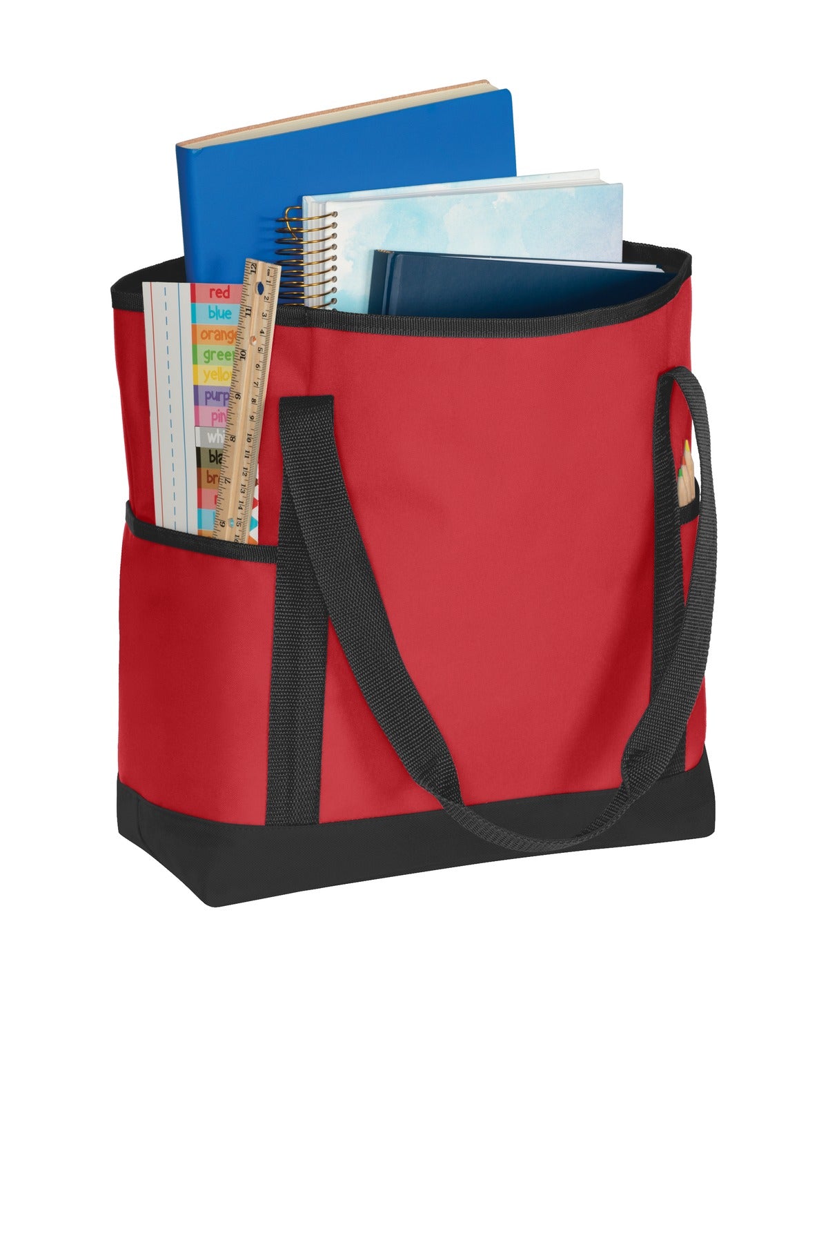 Left View of Chili Red/Blk Port Authority On-The-Go Tote. BG411
