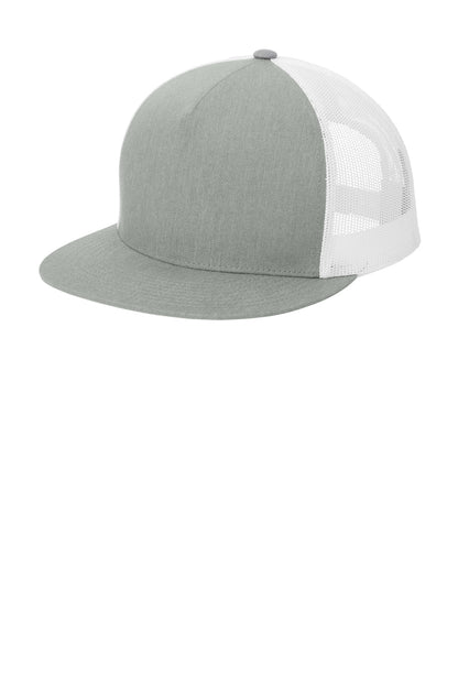 Left View of HtGy/White Sport-Tek YP Classics 5-Panel Classic Trucker Mesh Back Cap. STC38