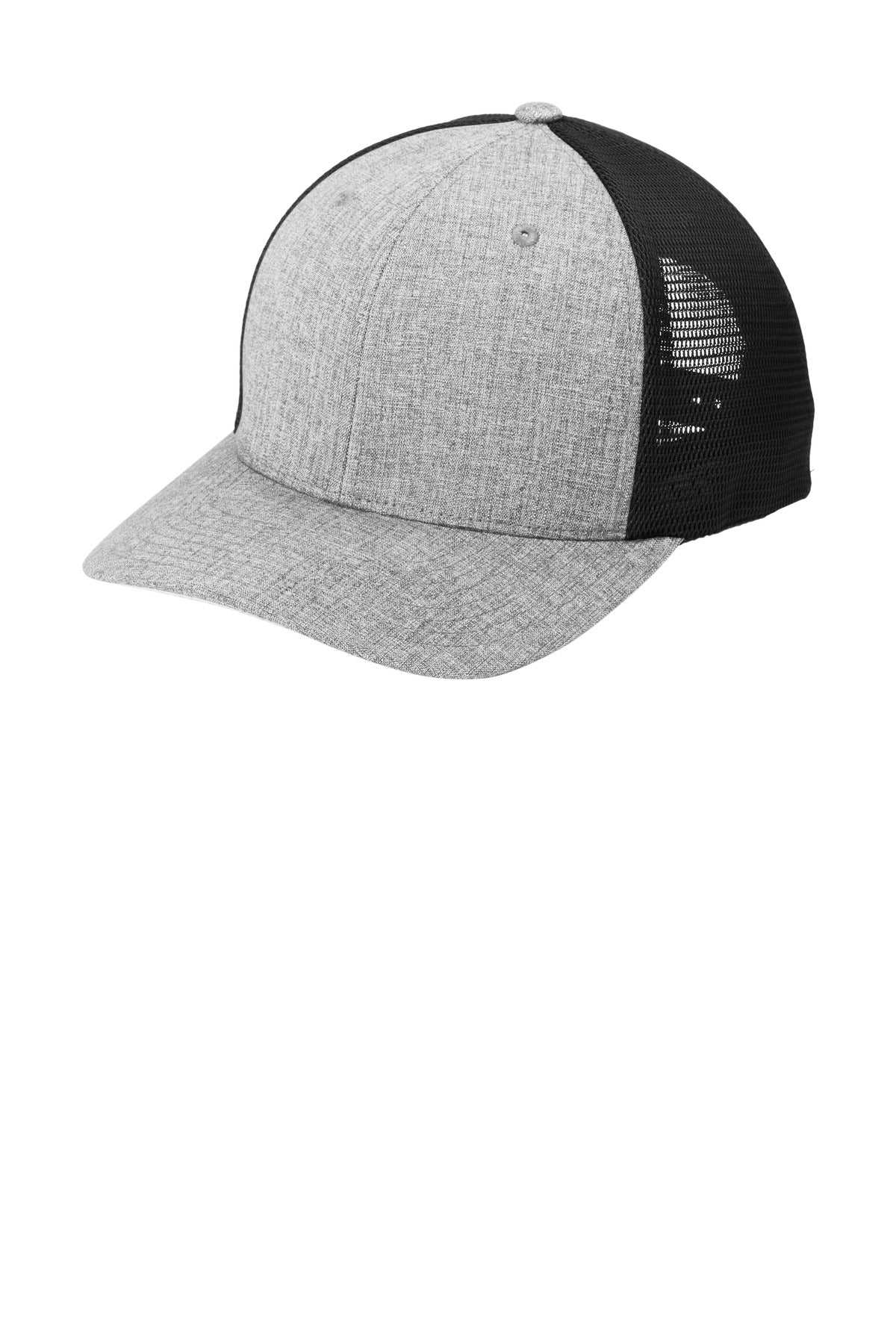 Left View of HtrSlv/Blk Port Authority Flexfit 110 Mesh Cap C110