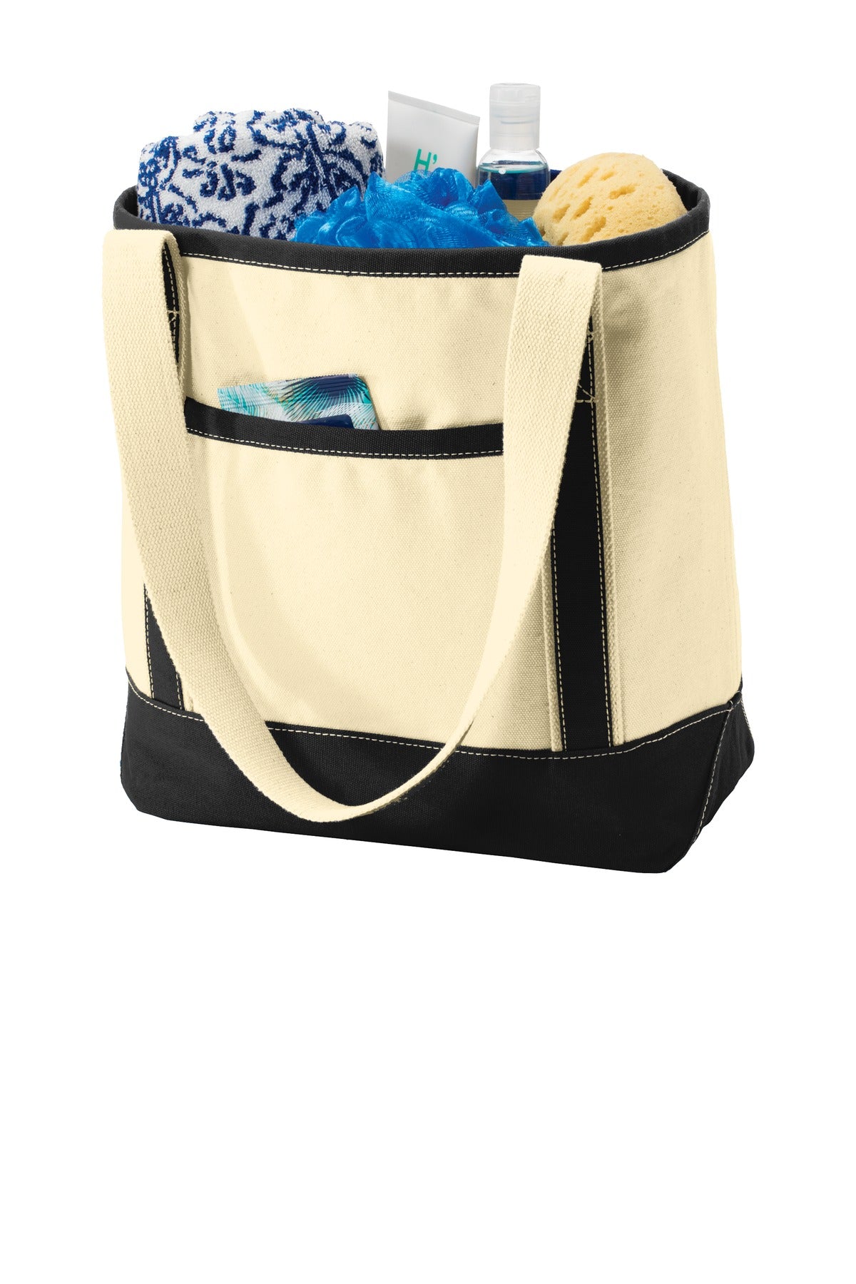 Left View of Nat/Black Port Authority Medium Cotton Canvas Tote. BG412