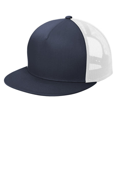 Left View of TrNv/White Sport-Tek YP Classics 5-Panel Classic Trucker Mesh Back Cap. STC38