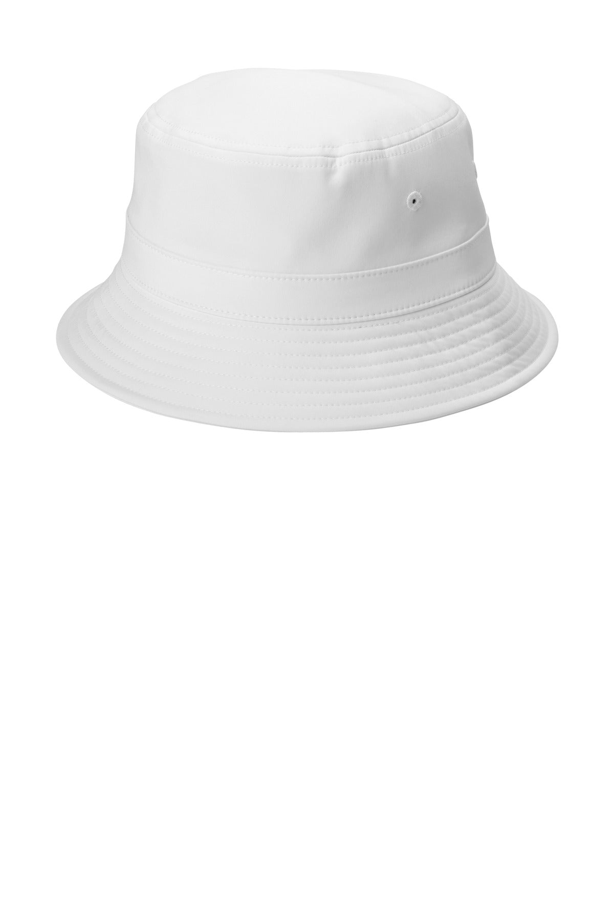 Left View of White Port Authority Poly Bucket Hat C980