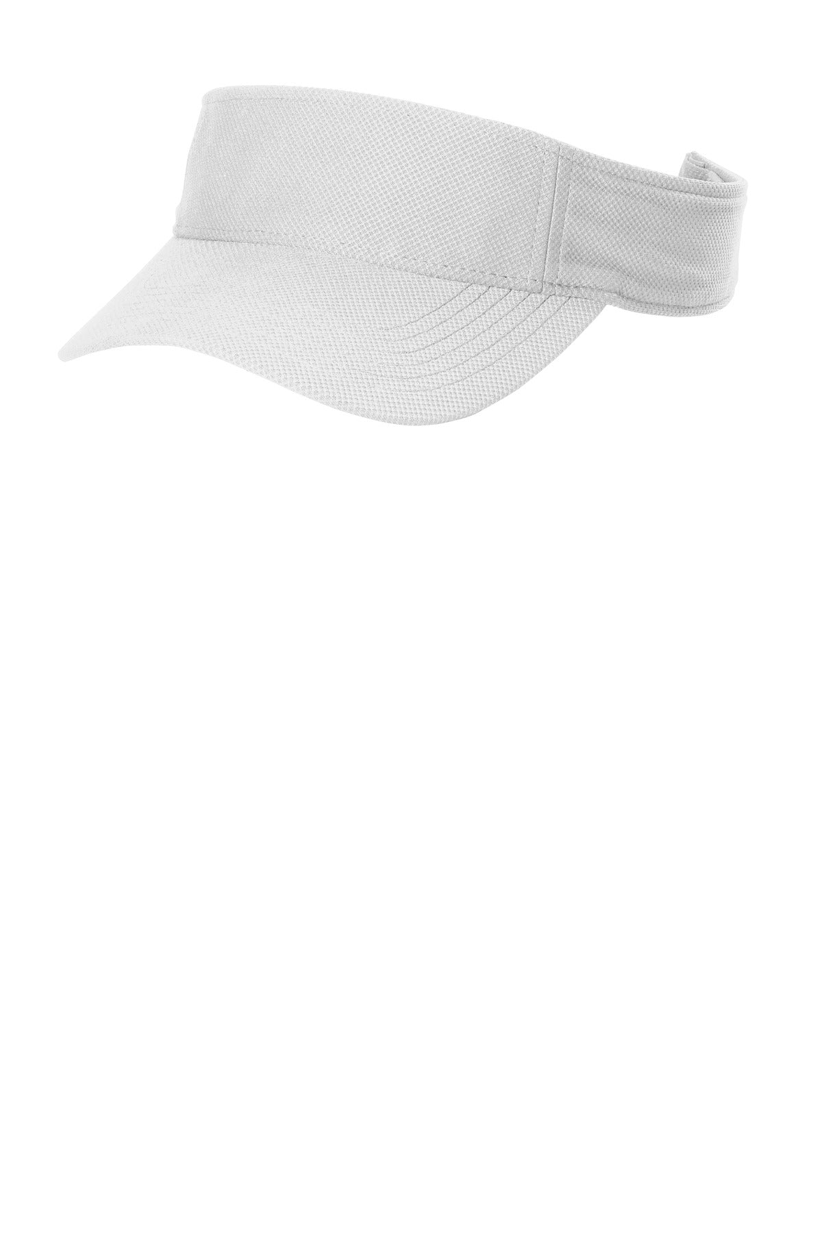 Left View of White Sport-Tek Action Visor. STC51