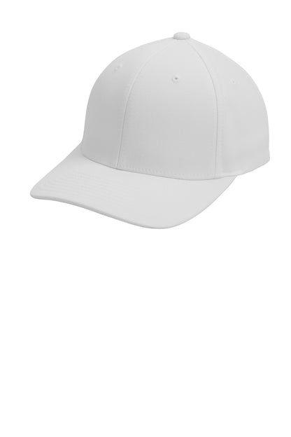 Left View of White Sport-Tek Flexfit Performance Solid Cap. STC17
