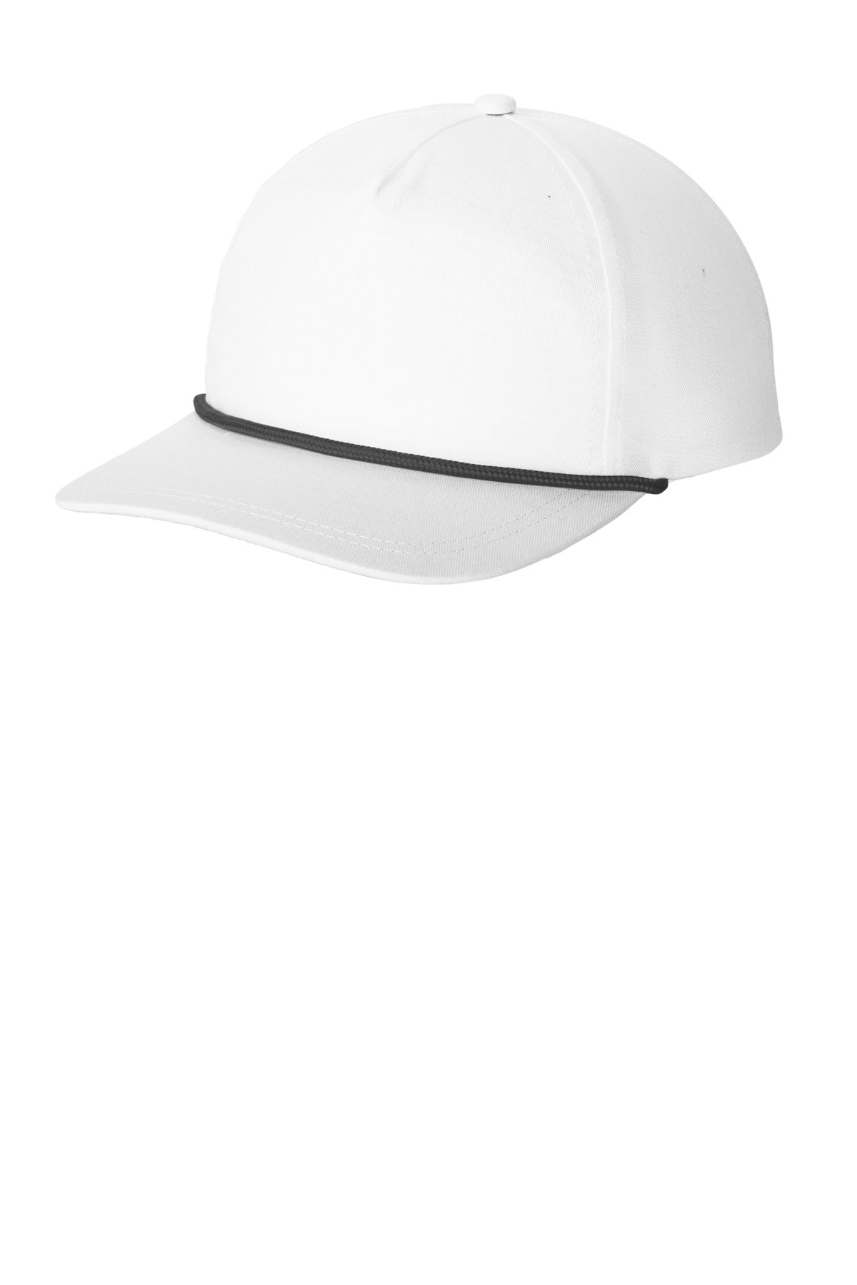 Left View of White/Blk Port Authority Snapback Five-Panel Rope Cap C962