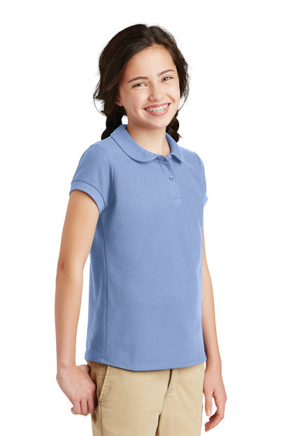 Light Blue Port Authority Girls Silk Touch Peter Pan Collar Polo. YG503