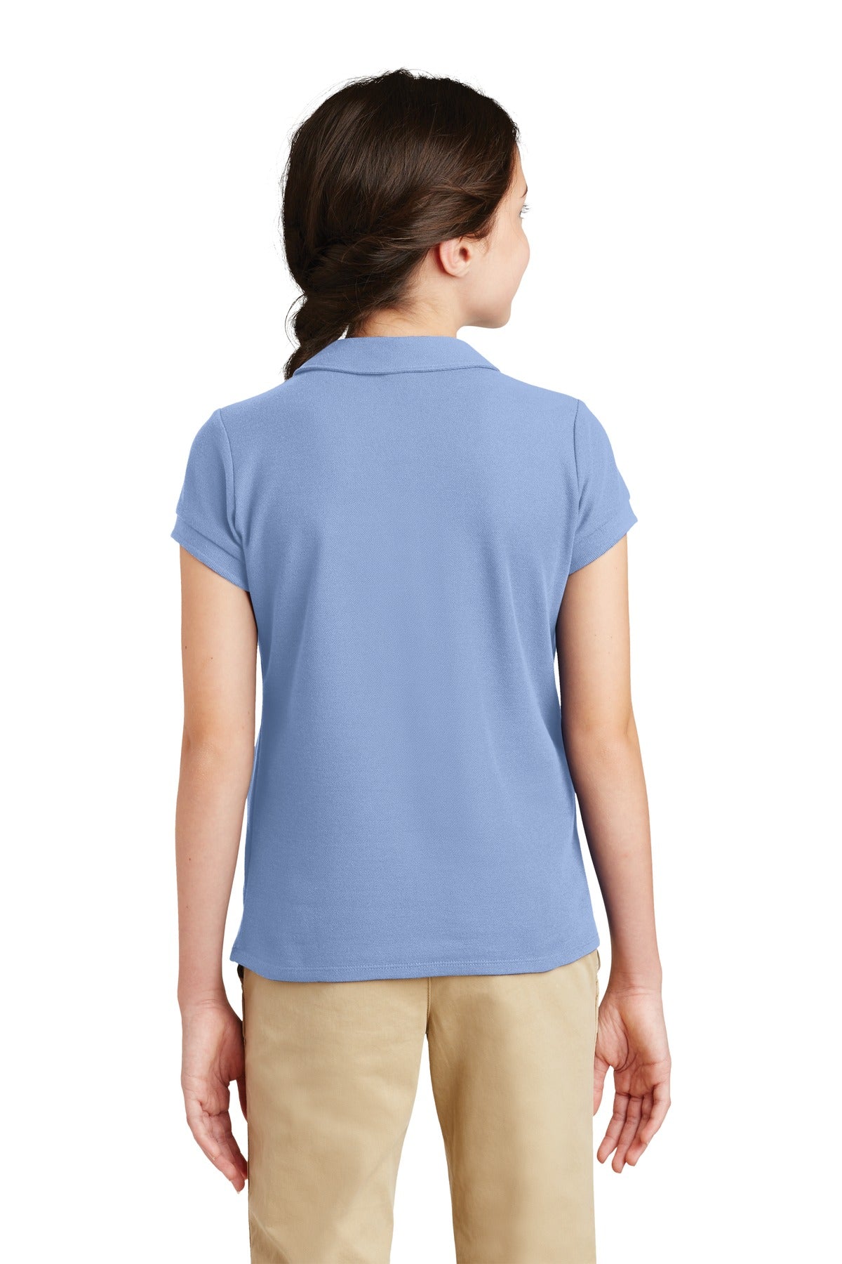 Light Blue Port Authority Girls Silk Touch Peter Pan Collar Polo. YG503