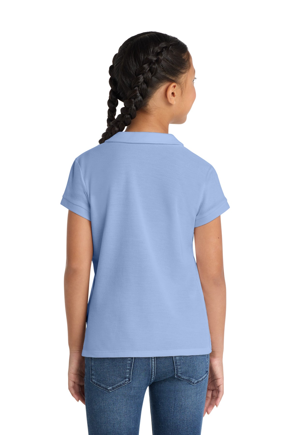 Light Blue Port Authority Girls Silk Touch Peter Pan Collar Polo. YG503