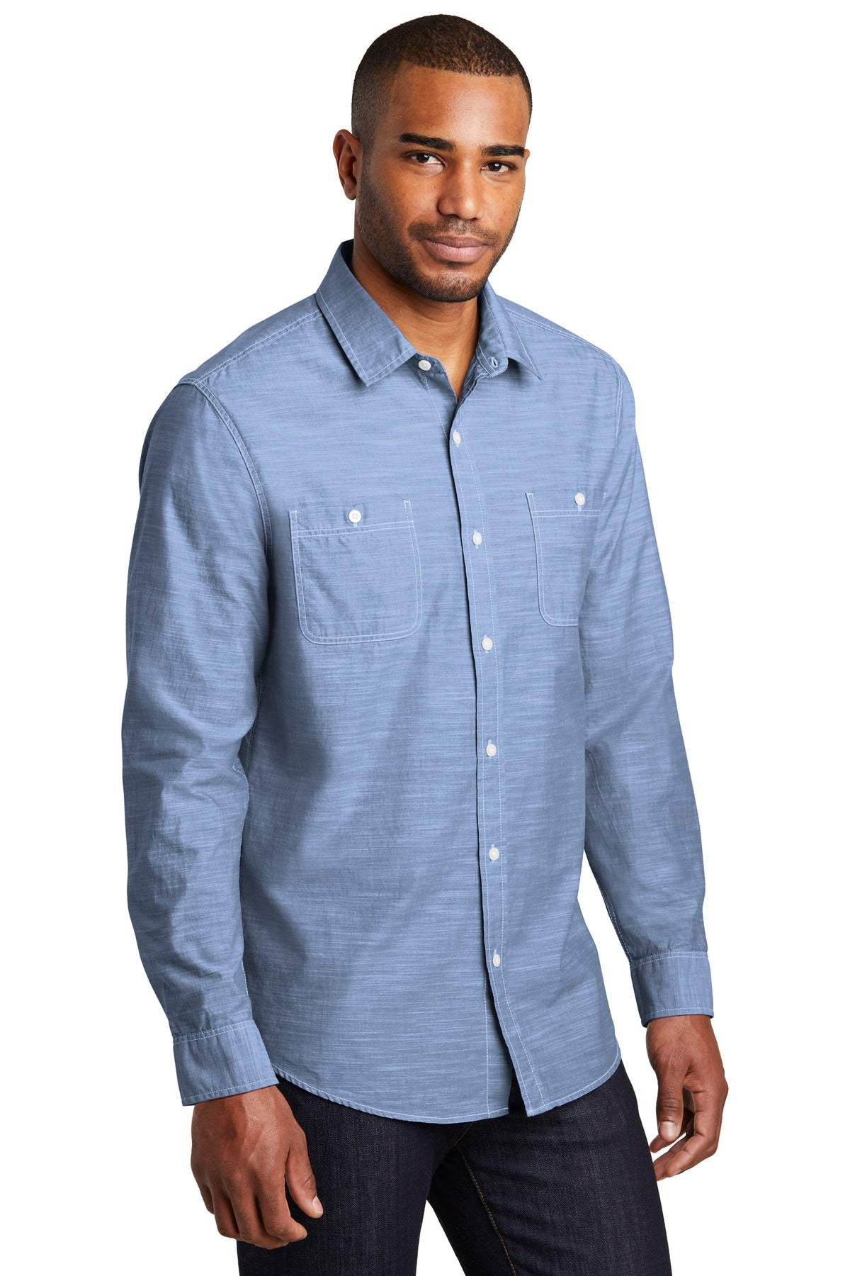 Light Blue Port Authority Slub Chambray Shirt. W380