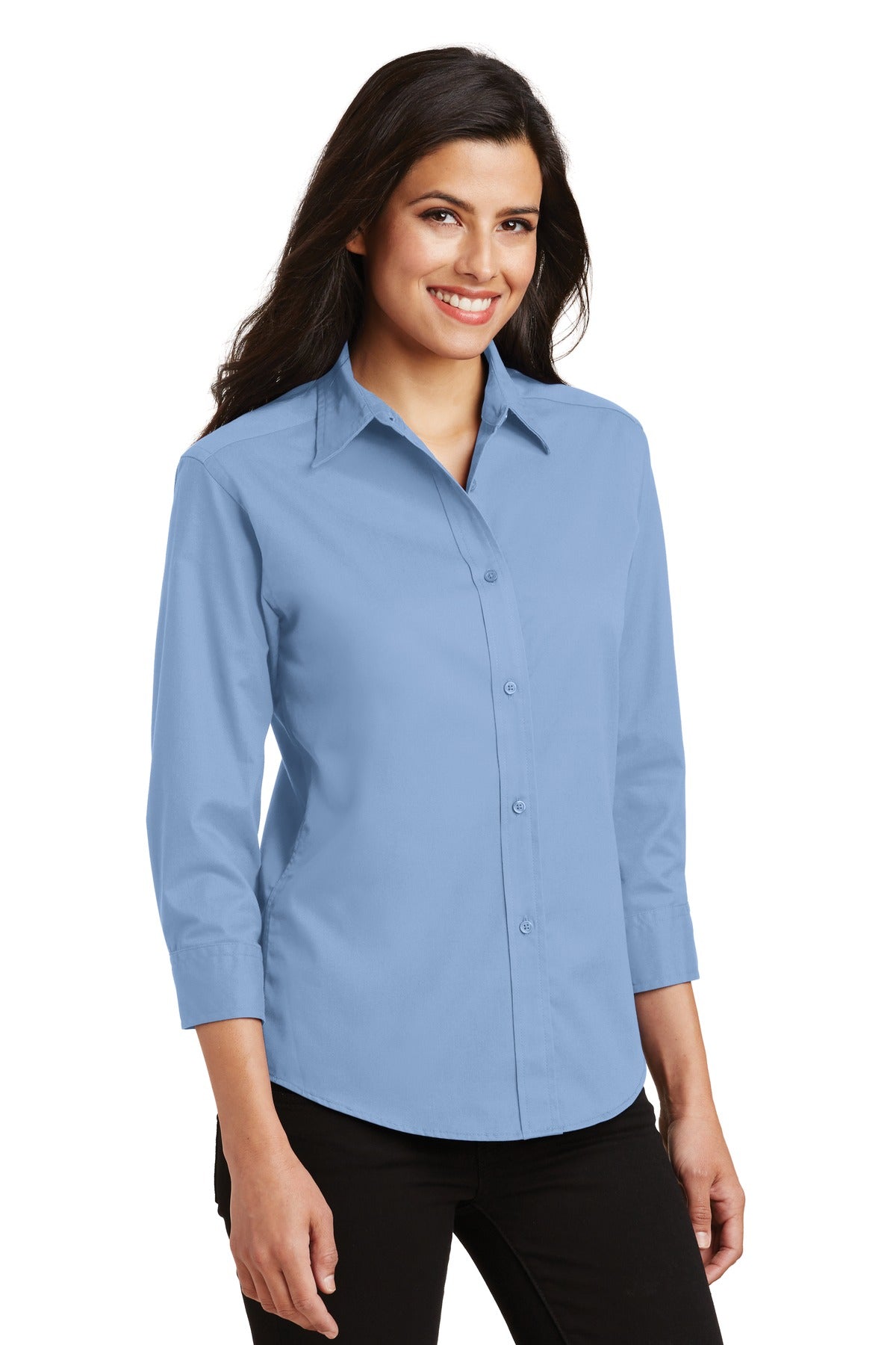 Light Blue Port Authority Women's 3/4-Sleeve Easy Care Shirt. L612