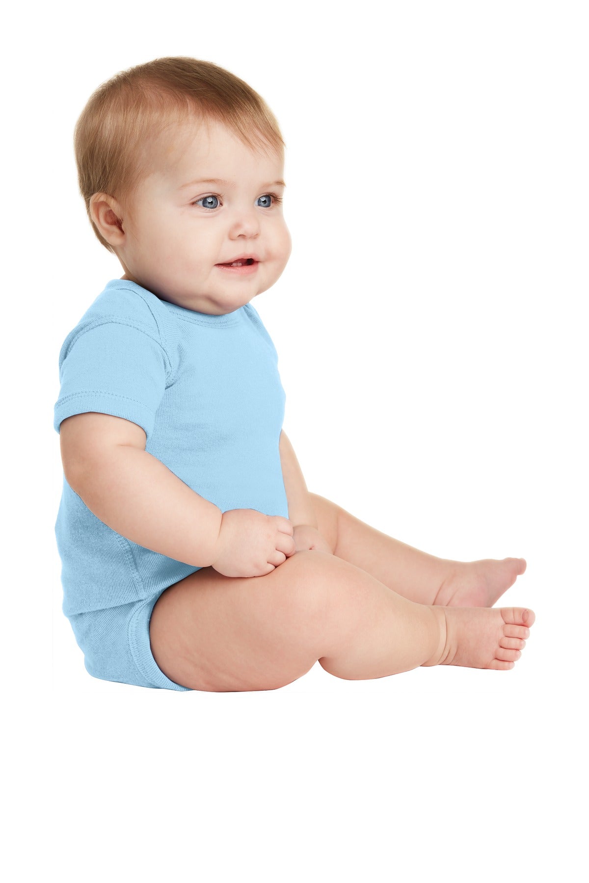 Light Blue Rabbit Skins Infant Short Sleeve Baby Rib Bodysuit. RS4400