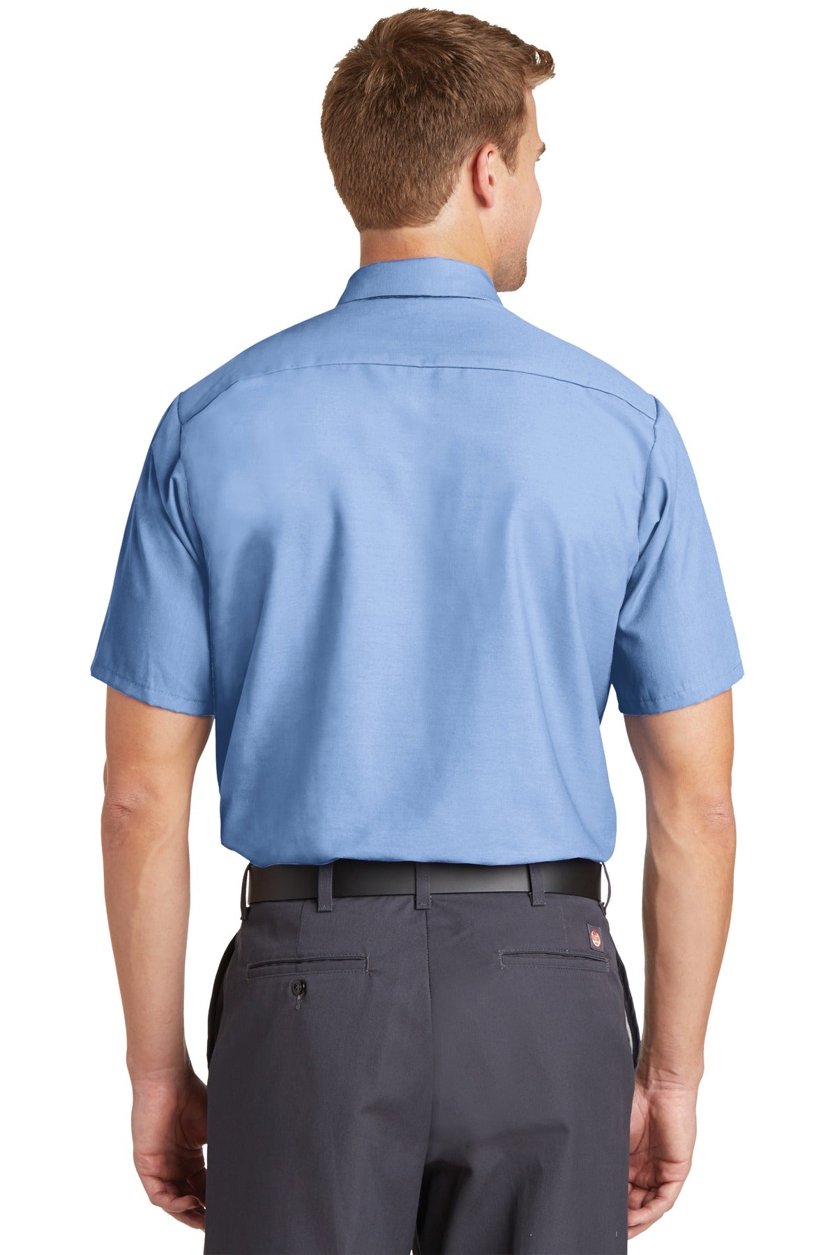 Light Blue Red Kap Long Size, Short Sleeve Industrial Work Shirt. SP24LONG