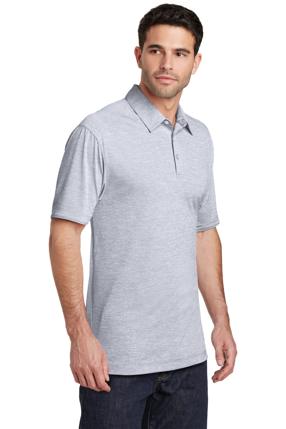 Light Grey Port Authority Digi Heather Performance Polo. K574