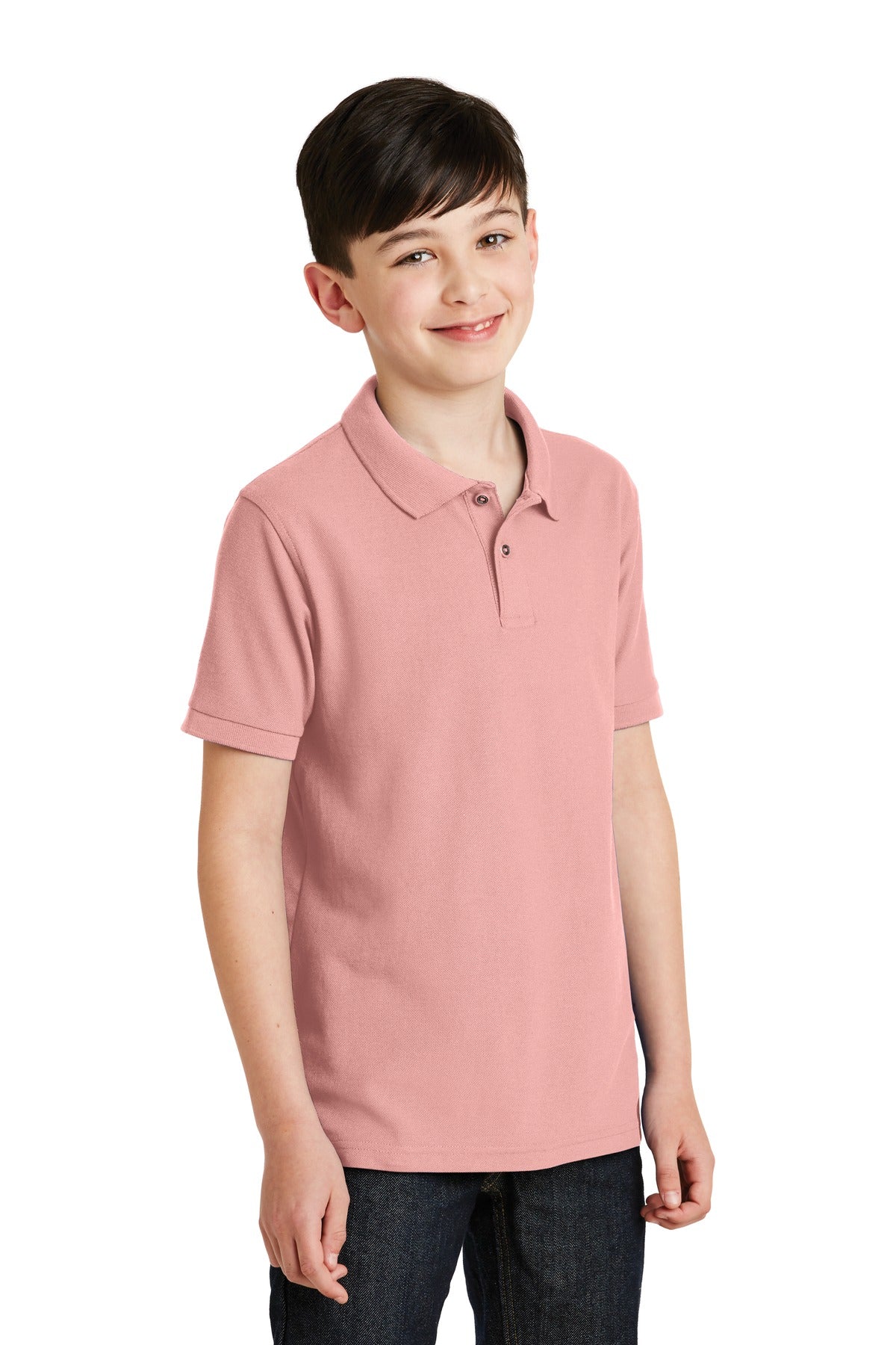 Light Pink Port Authority Youth Silk Touch Polo. Y500