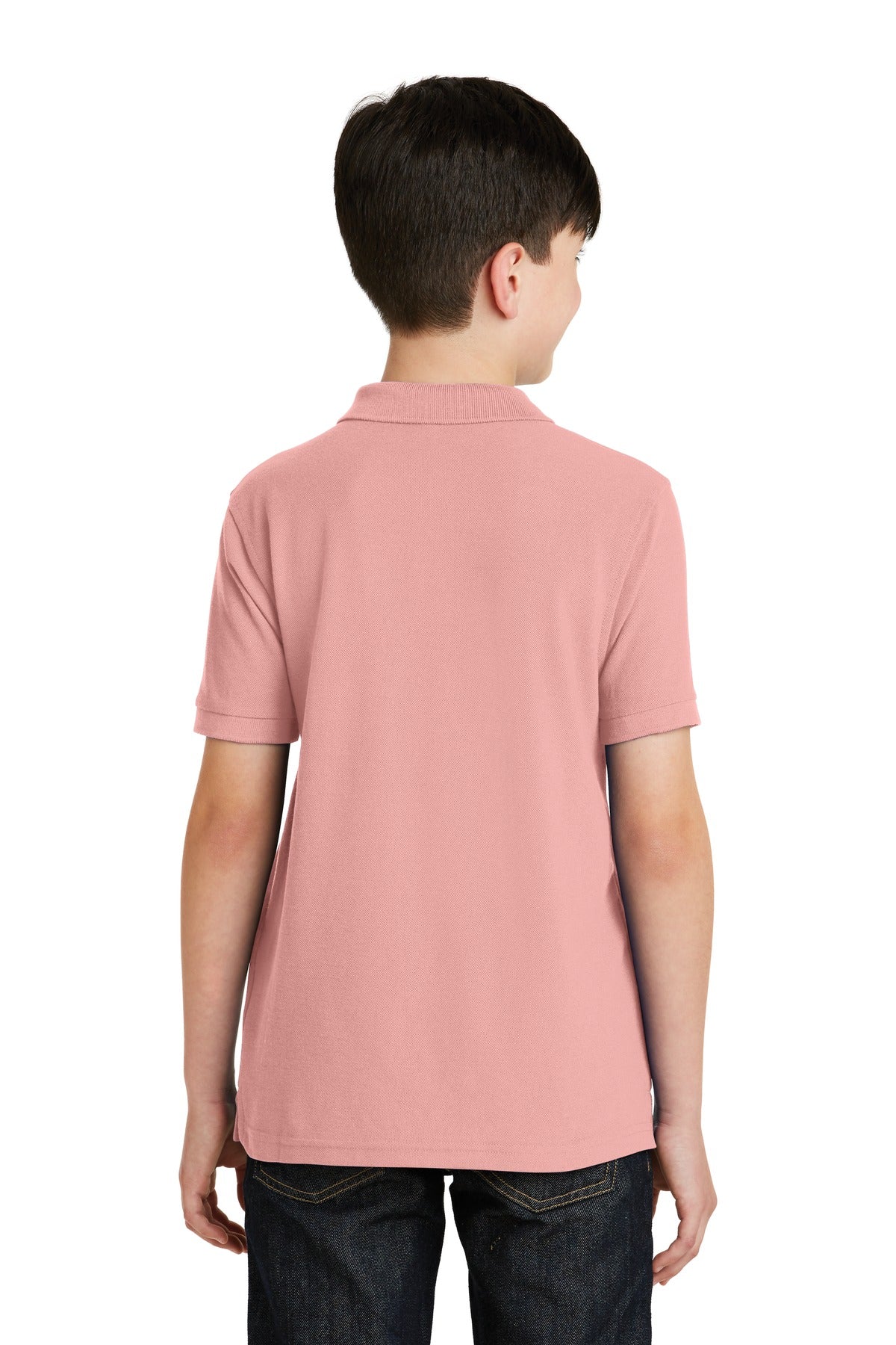 Light Pink Port Authority Youth Silk Touch Polo. Y500